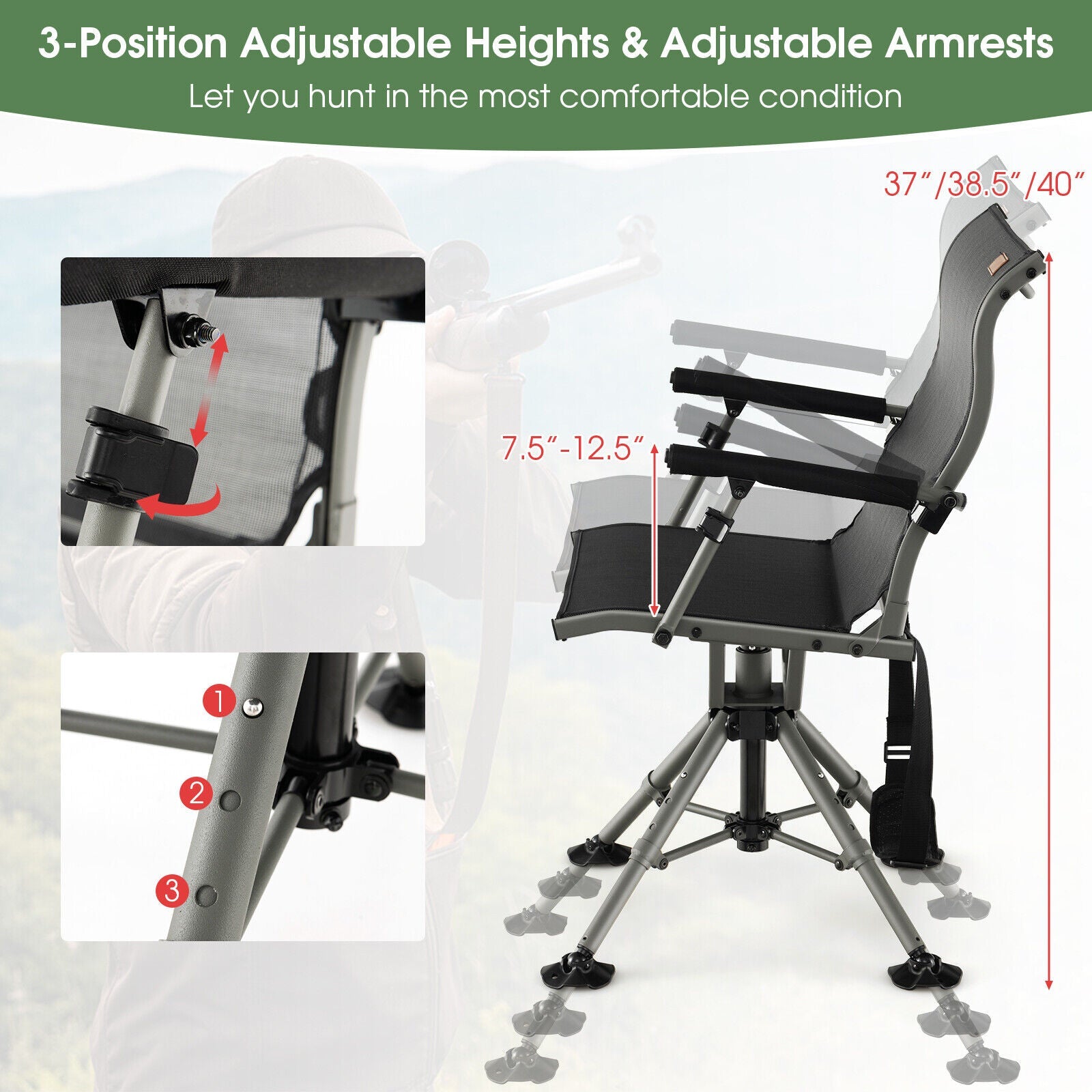 360 Degree Silent Swivel Hunting Chair-Black - Energize Trek