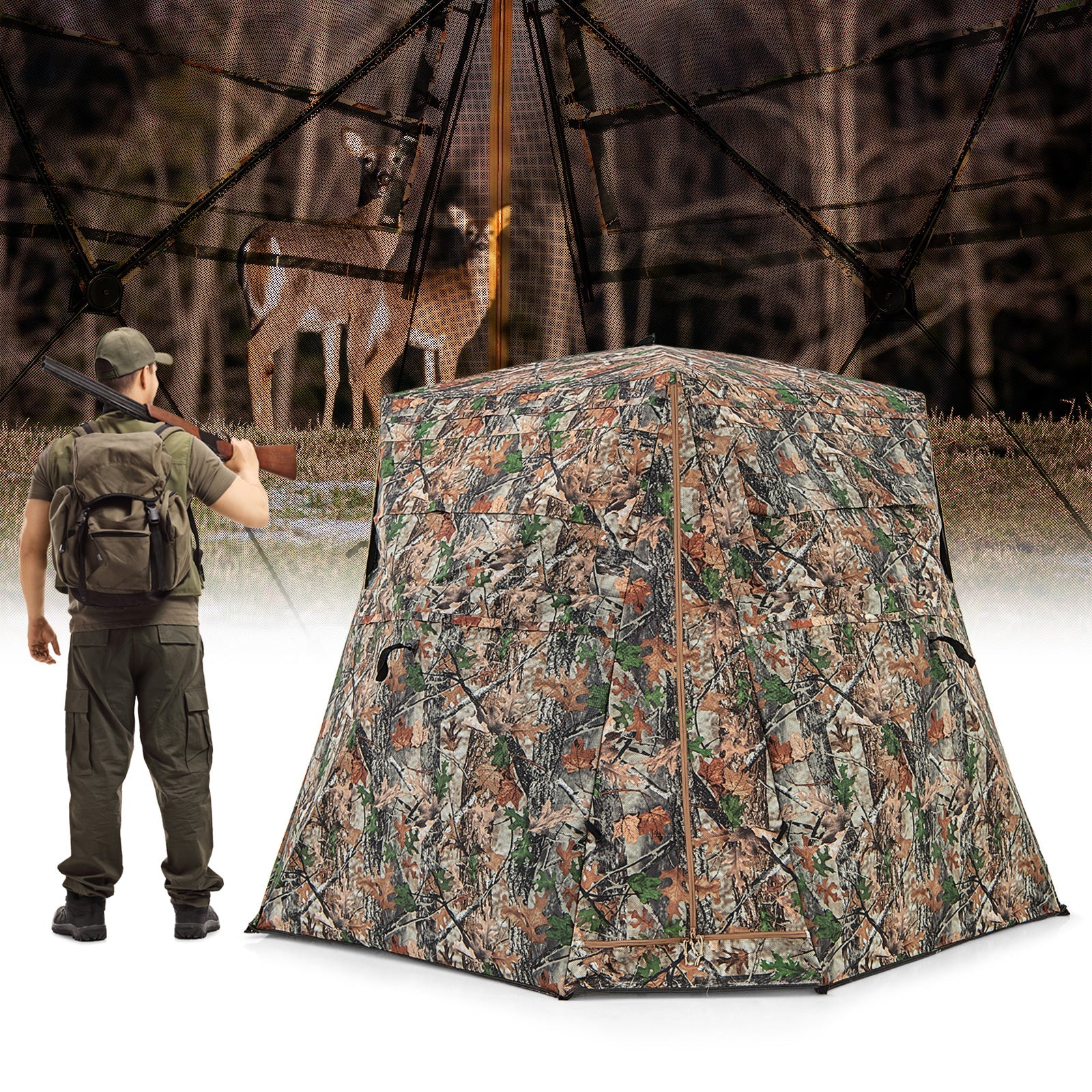 360° One Way See Through Ground Hunting Blind for Deer and Turkey Hunting - Energize Trek