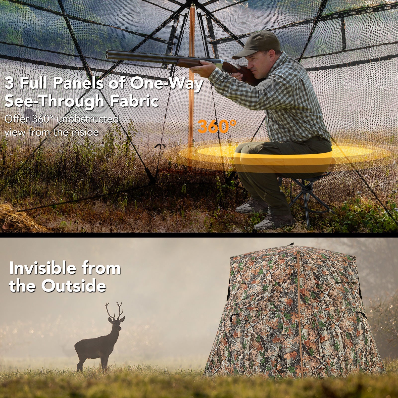360° One Way See Through Ground Hunting Blind for Deer and Turkey Hunting - Energize Trek