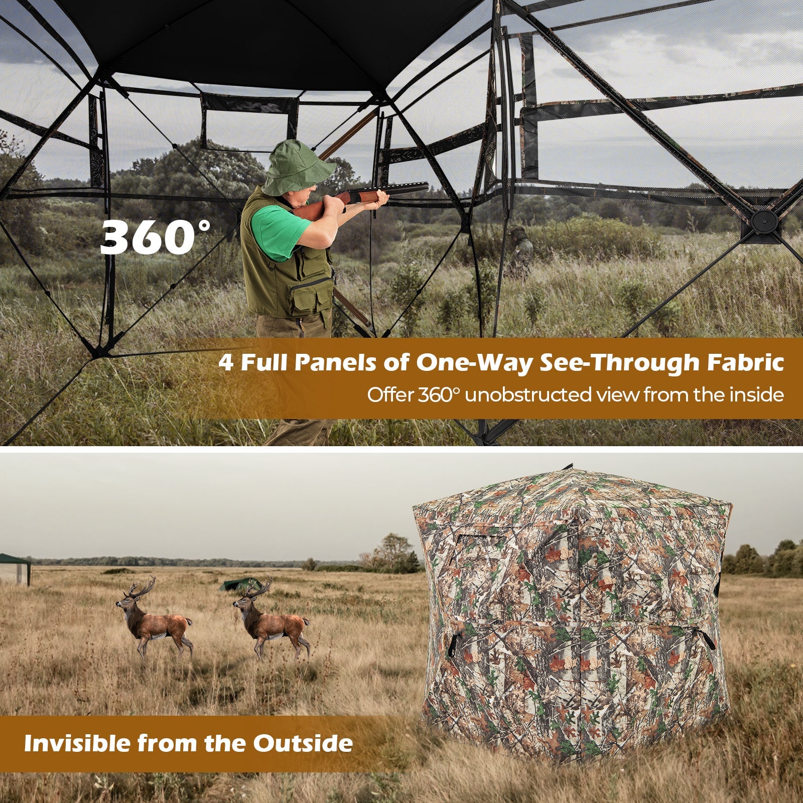 360° One Way See Through Hunting Blind Ground Blind with Portable Carrying Bag - Energize Trek