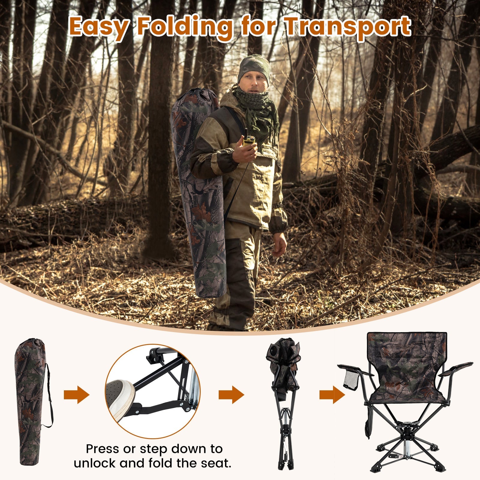 360° Swivel Hunting Chair Portable Foldable Hunting Chair Set of 2-Camo - Energize Trek