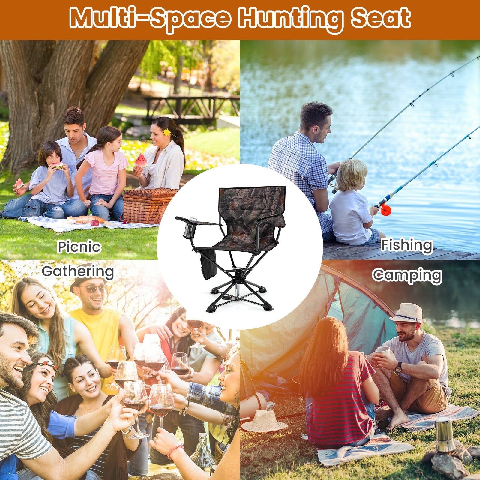 360° Swivel Hunting Chair Portable Foldable Hunting Chair Set of 2-Camo - Energize Trek