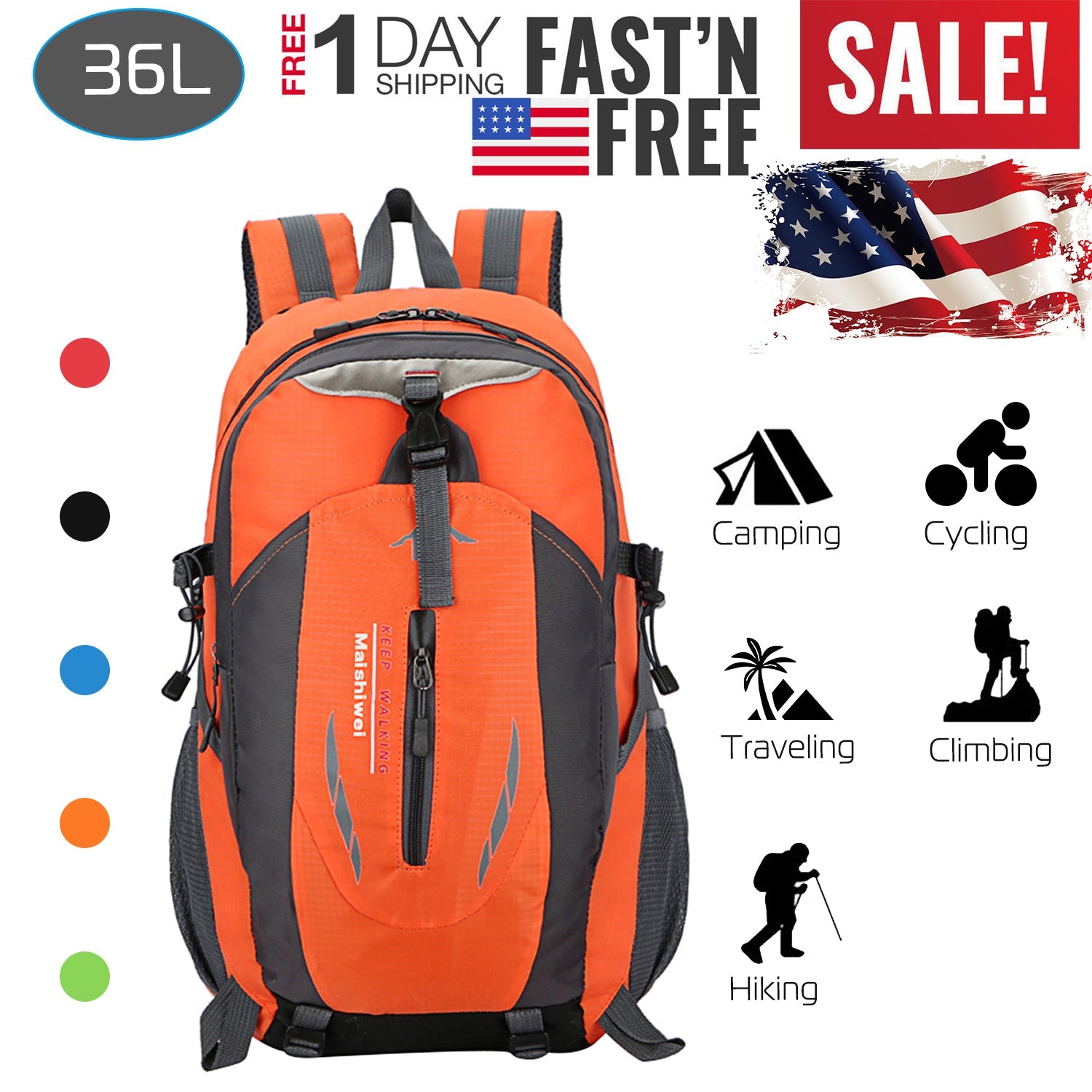 36L Outdoor Backpack Waterproof Daypack Travel Knapsack - Energize Trek