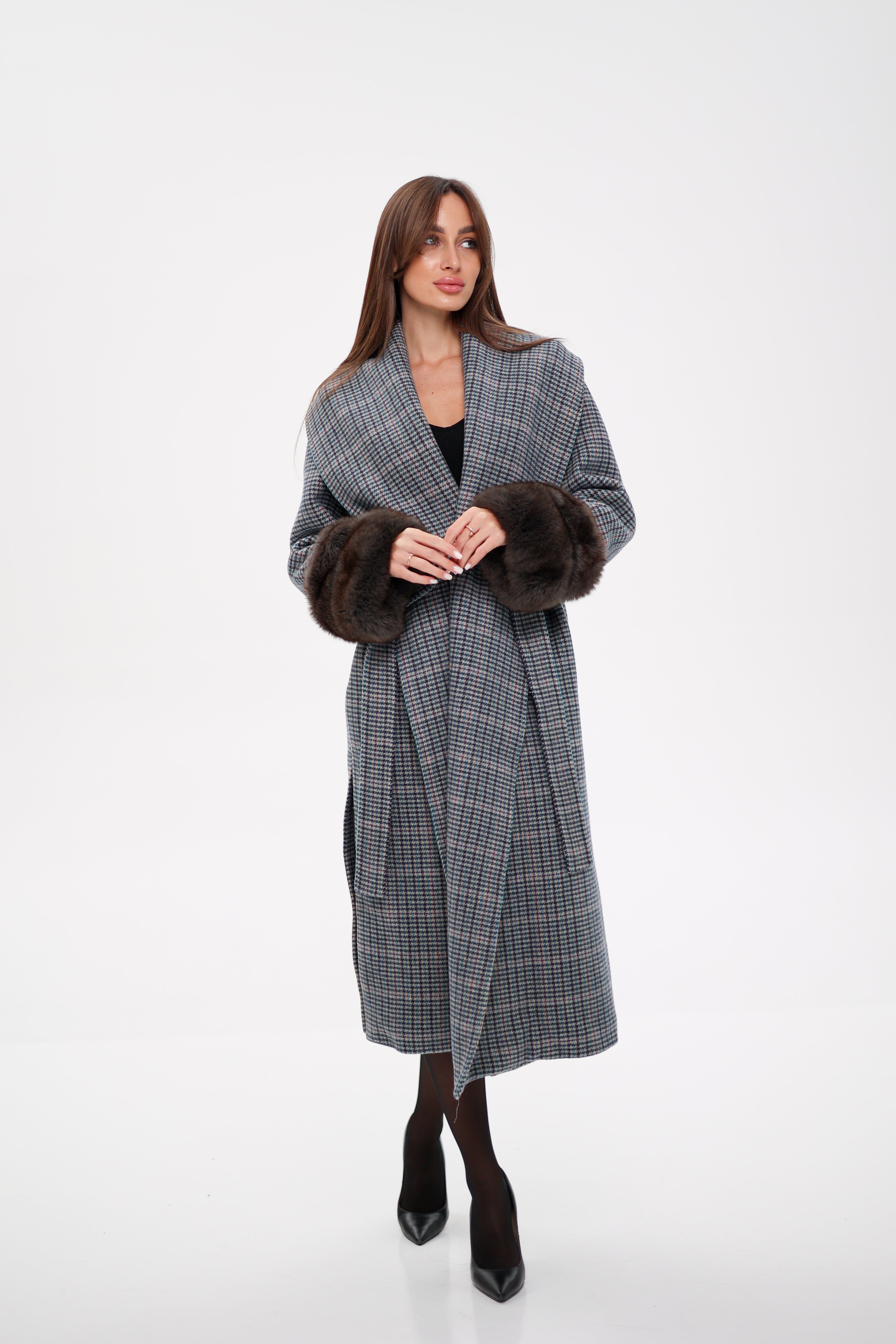 Genuine Polar Fox Fur Virgin Wool Wrap Coat - Energize Trek