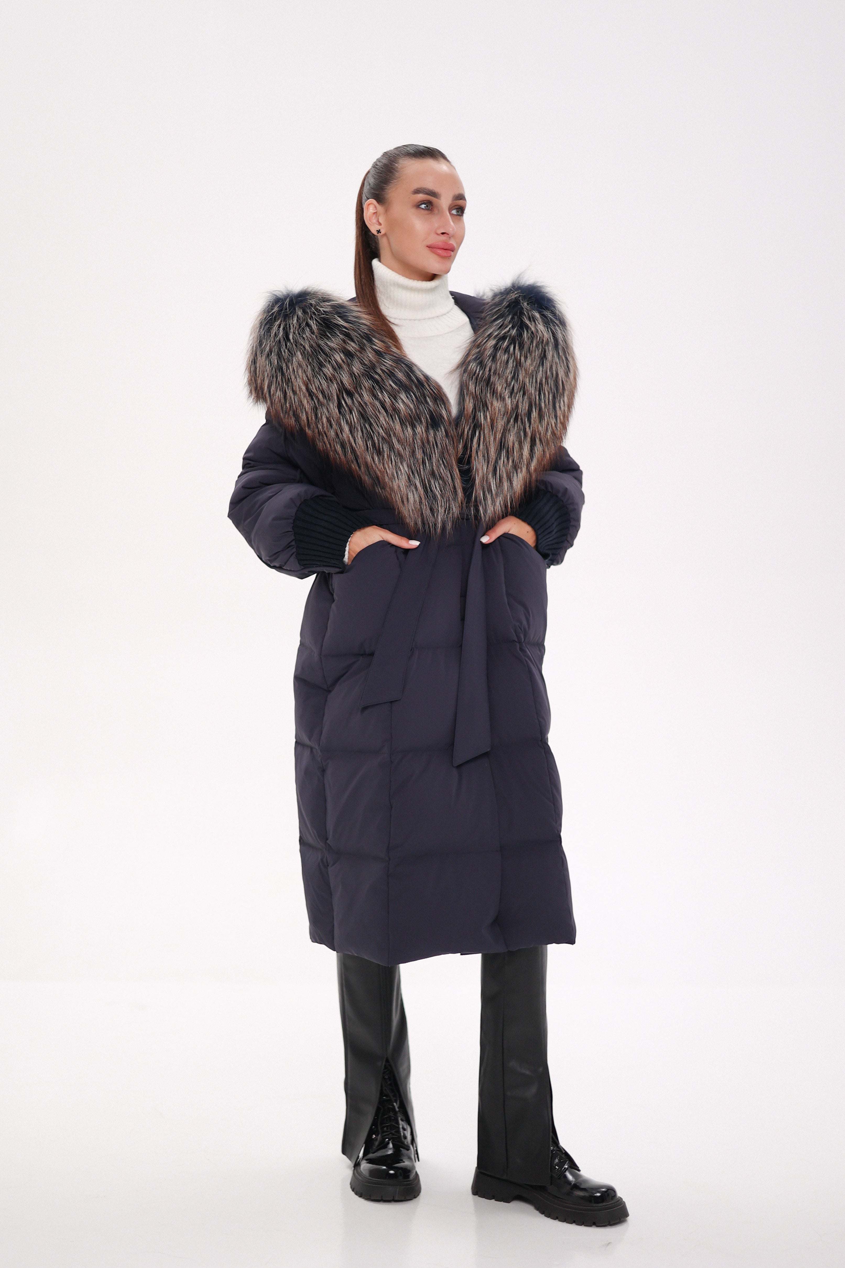 Rei Genuine Fur Trim Hooded Down Coat in Navy - Energize Trek