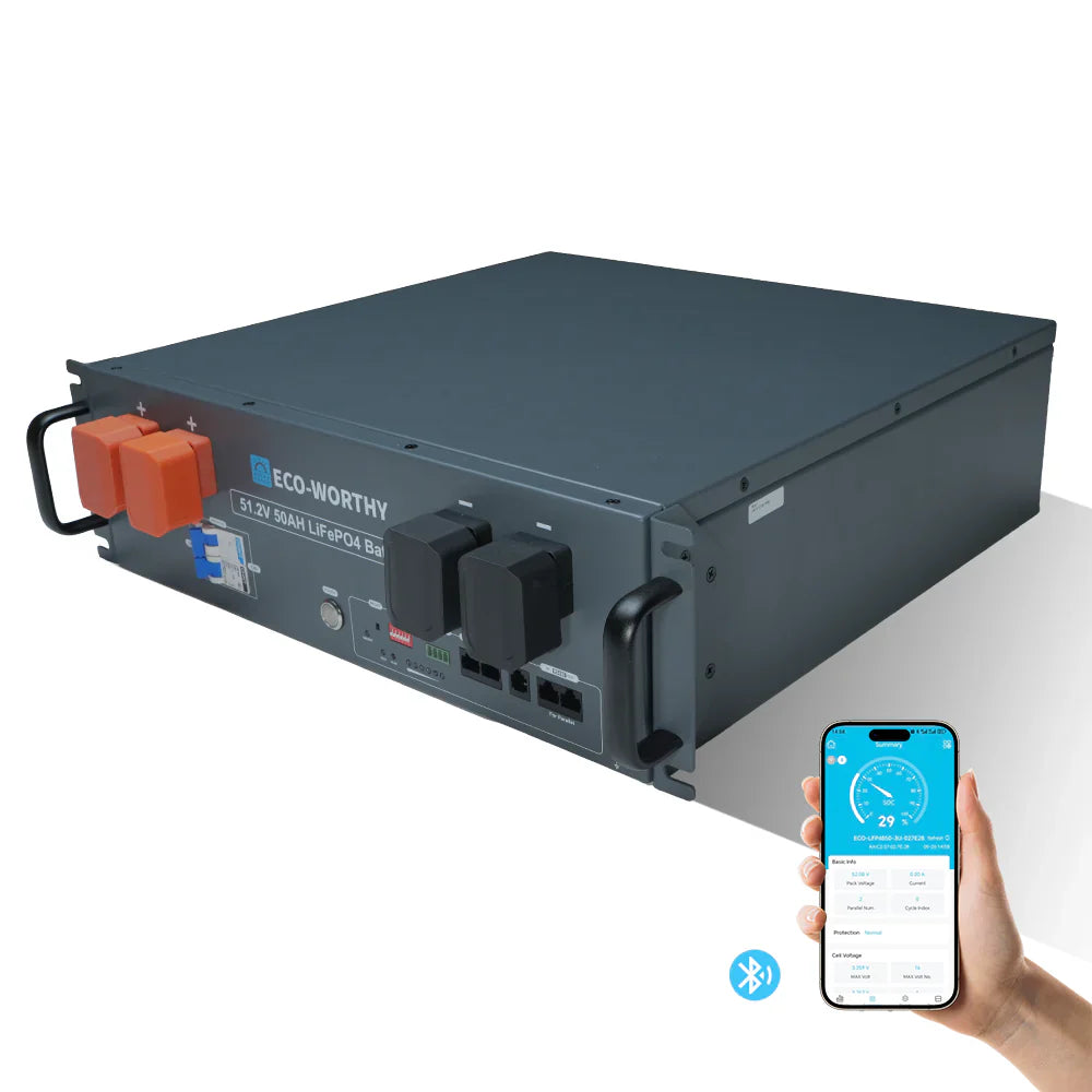 ECO-WORTHY 48V(51.2V) 50Ah Server Rack Battery,2.56kWh Lithium Battery,3U Size,With Bluetooth & Wifi - Energize Trek