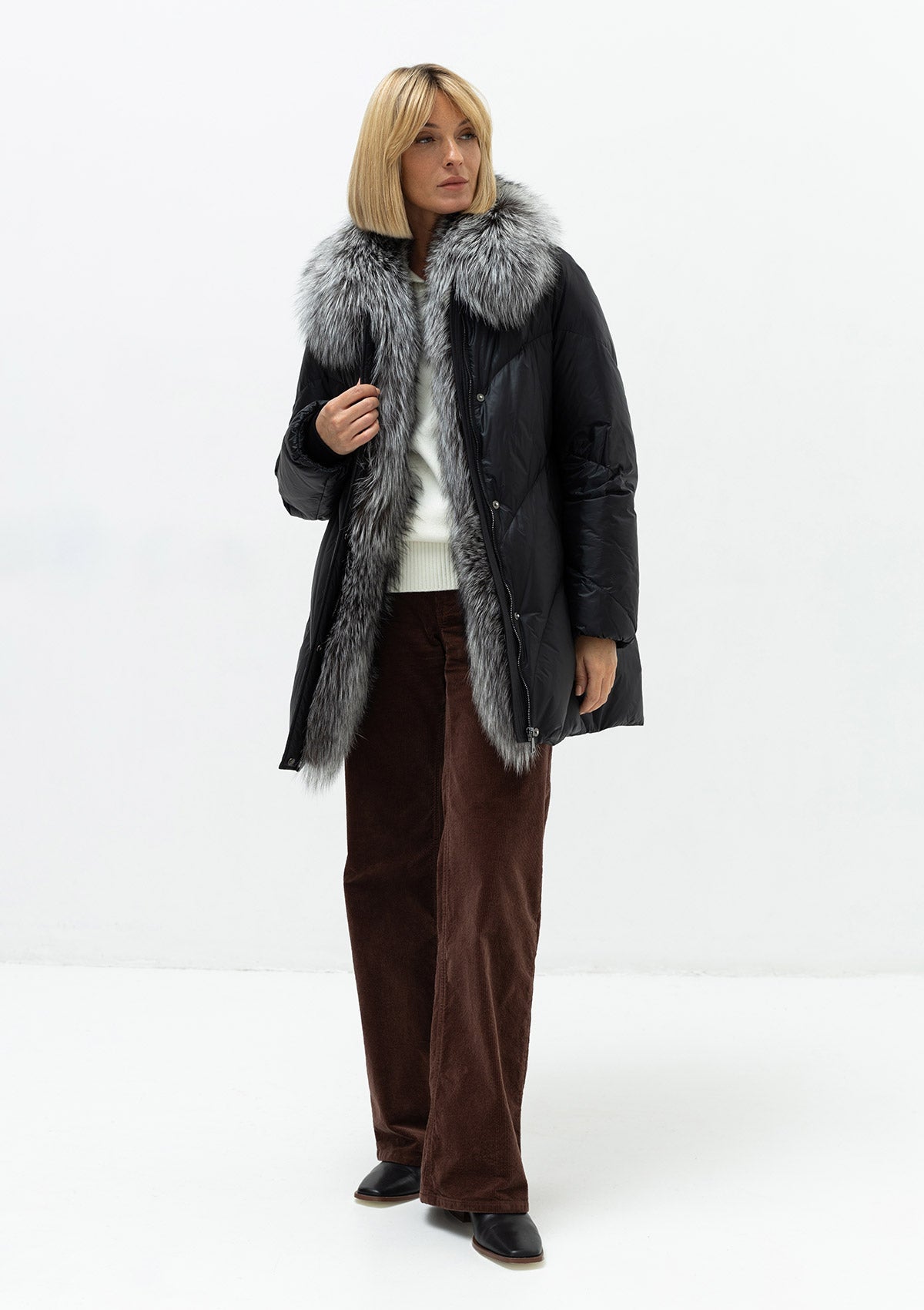 Genuine Silver Fox Fur Belted Down Parka - Energize Trek