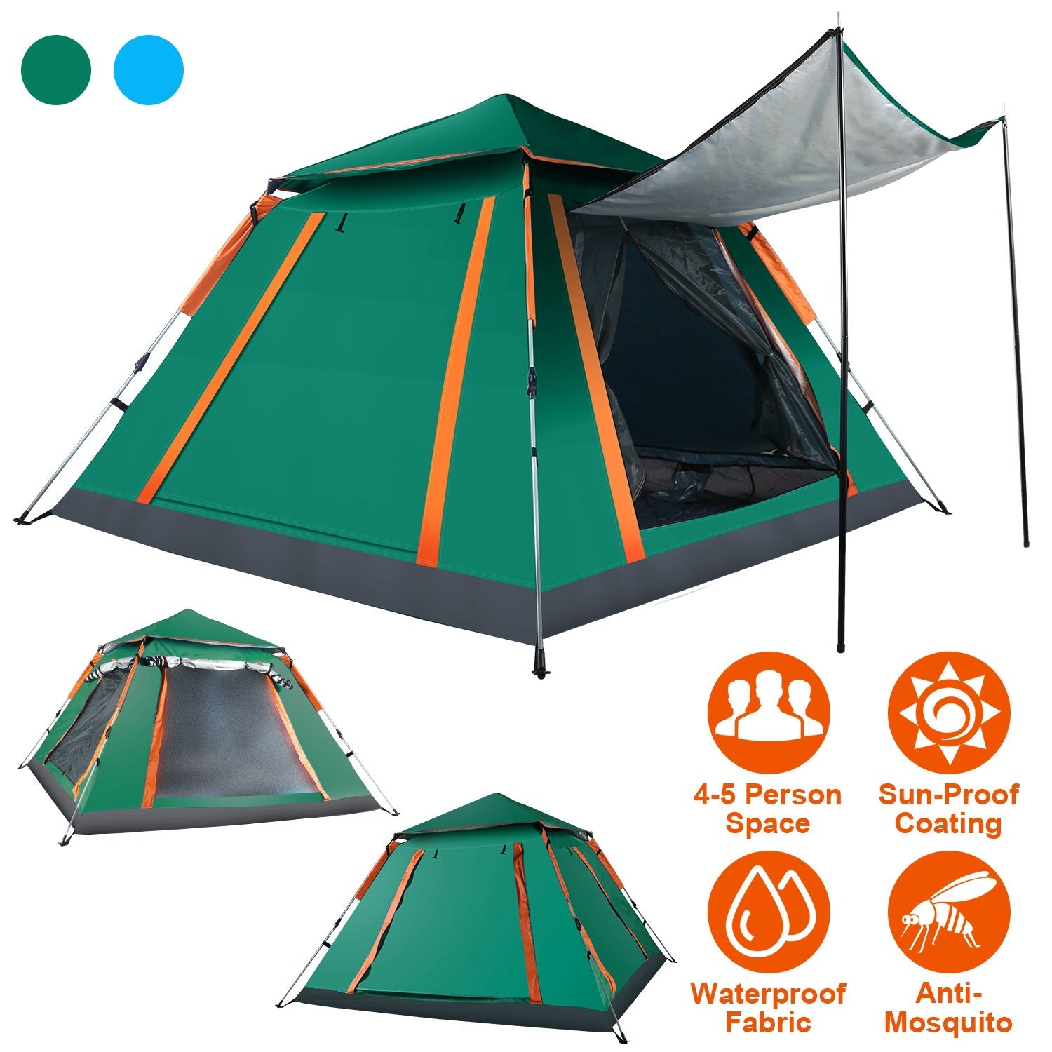 4-5 Person Camping Tent Outdoor Foldable Waterproof Tent with 2 Mosquito Nets Windows Carrying Bag for Hiking Climbing Adventure Fishing - Energize Trek