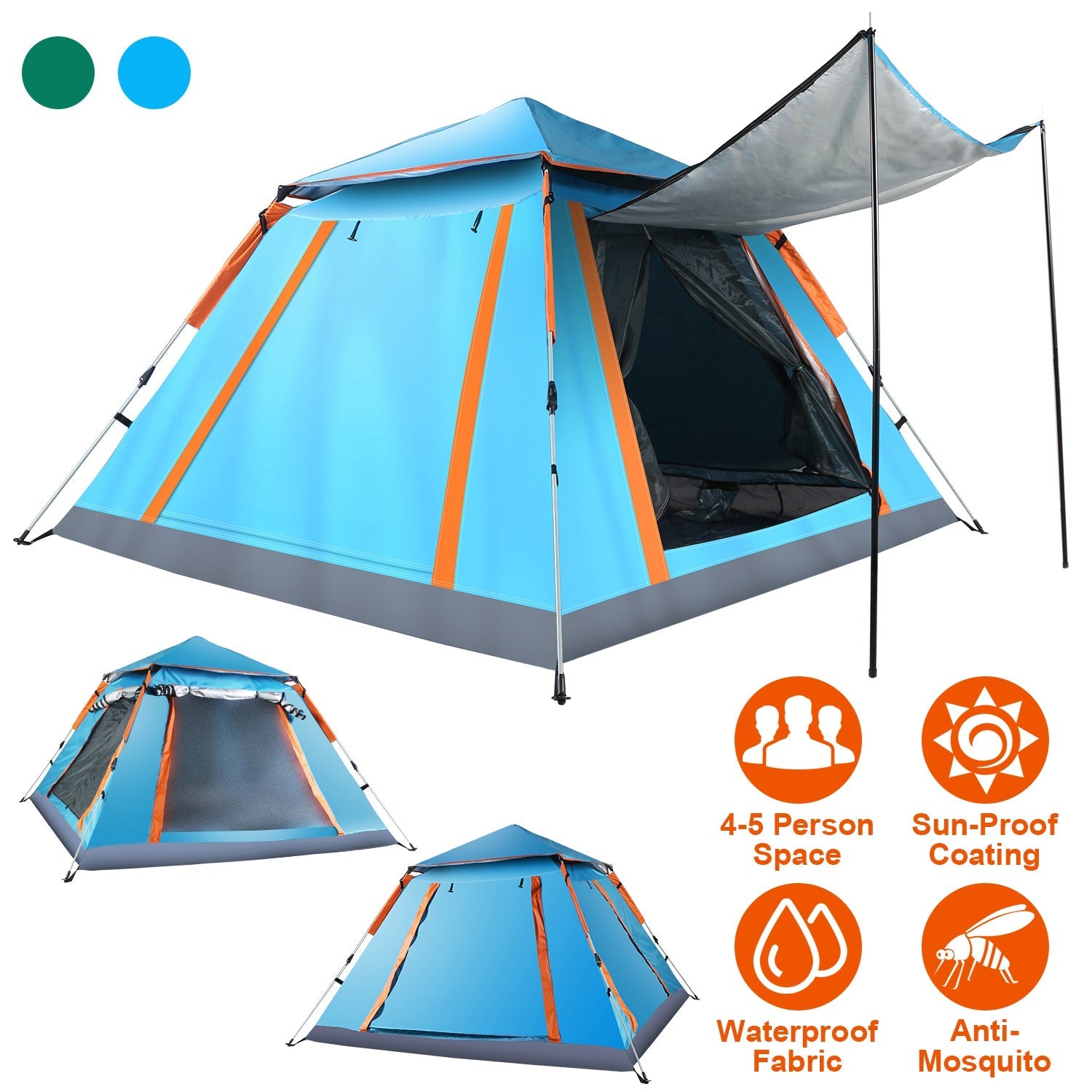 4-5 Person Camping Tent Outdoor Foldable Waterproof Tent with 2 Mosquito Nets Windows Carrying Bag for Hiking Climbing Adventure Fishing - Energize Trek
