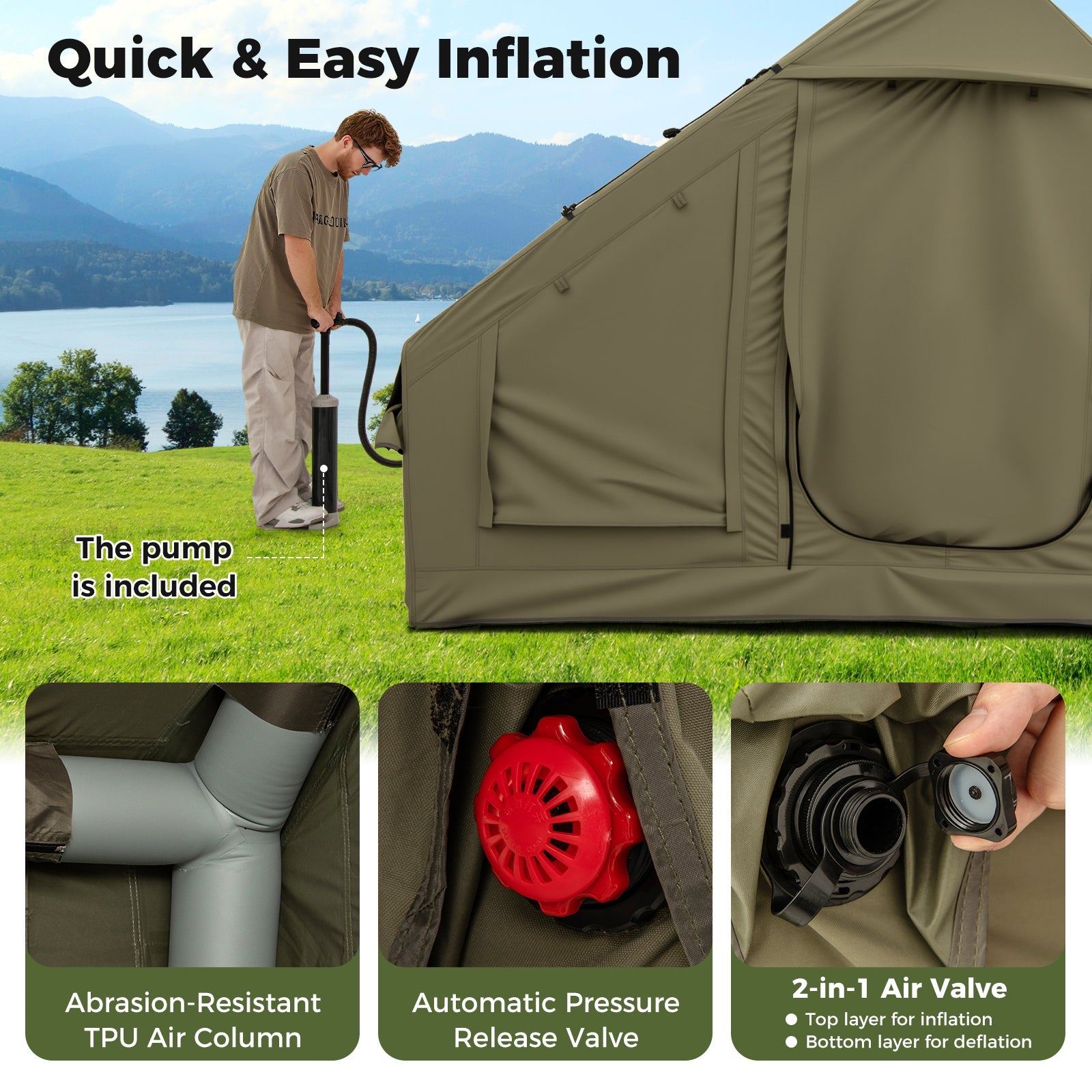 4-6 People Inflatable Camping Tent with 4 Mesh Screen Windows and 2 Doors - Energize Trek