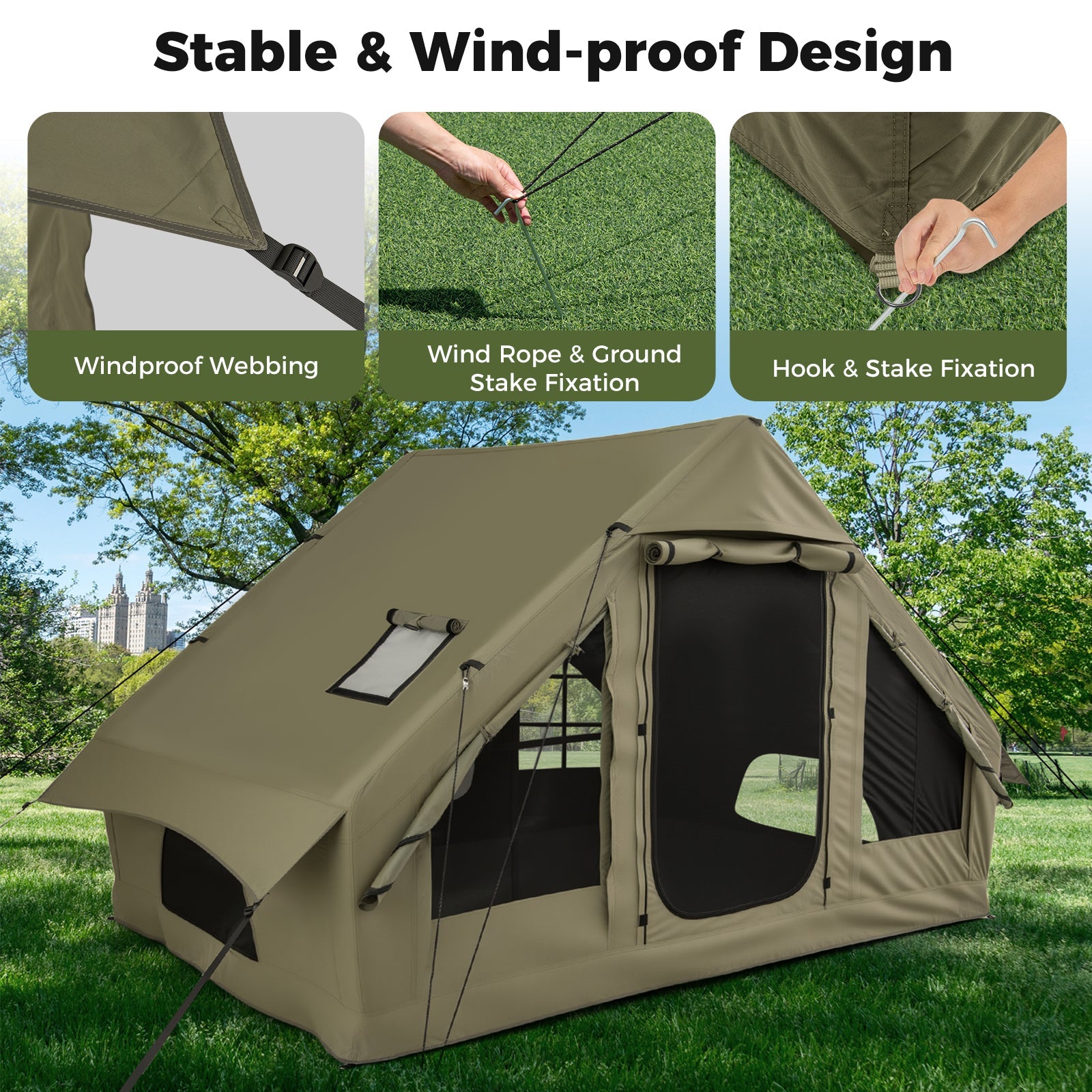 4-6 People Inflatable Camping Tent with 4 Mesh Screen Windows and 2 Doors - Energize Trek