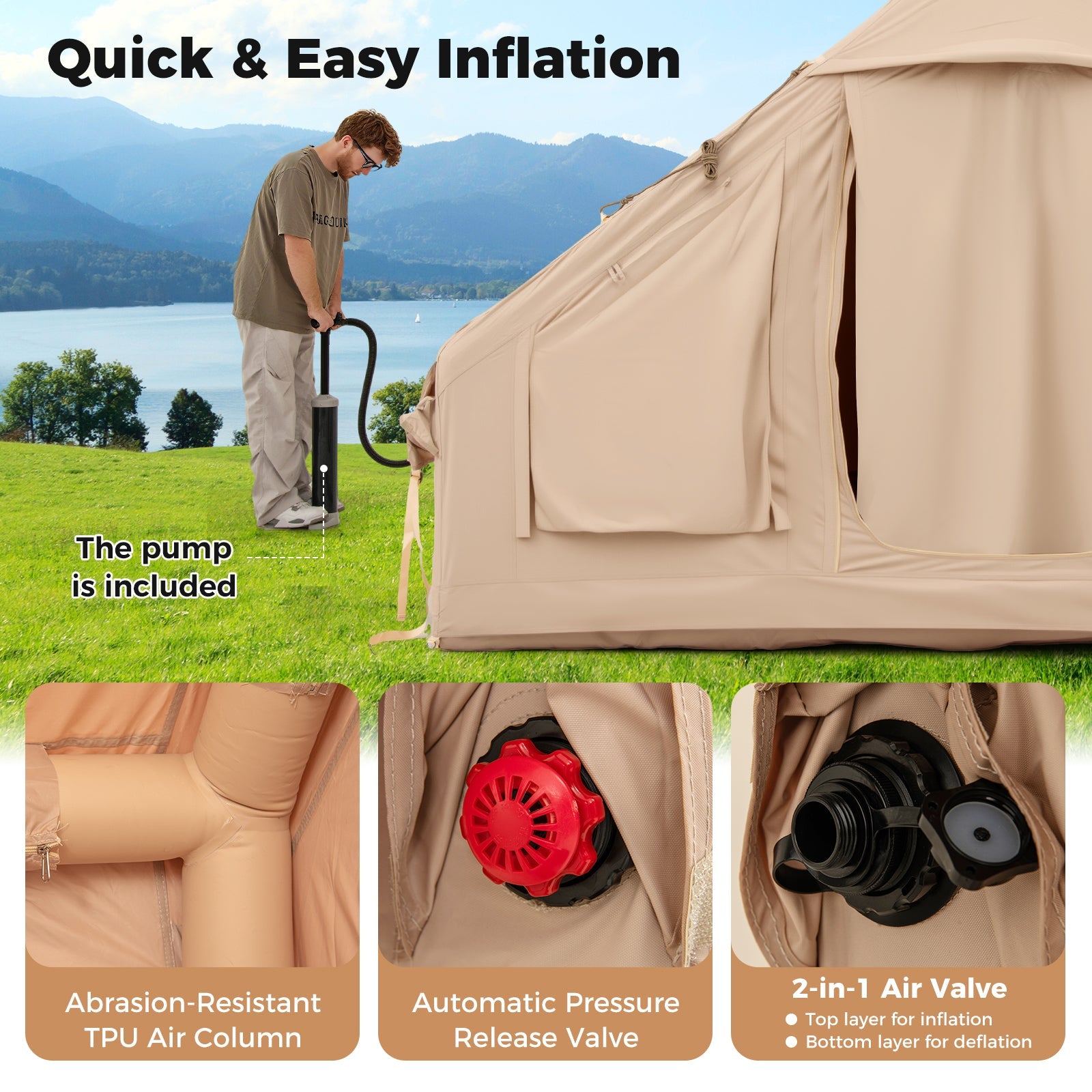 4-6 People Inflatable Camping Tent with 4 Mesh Screen Windows and 2 Doors - Energize Trek