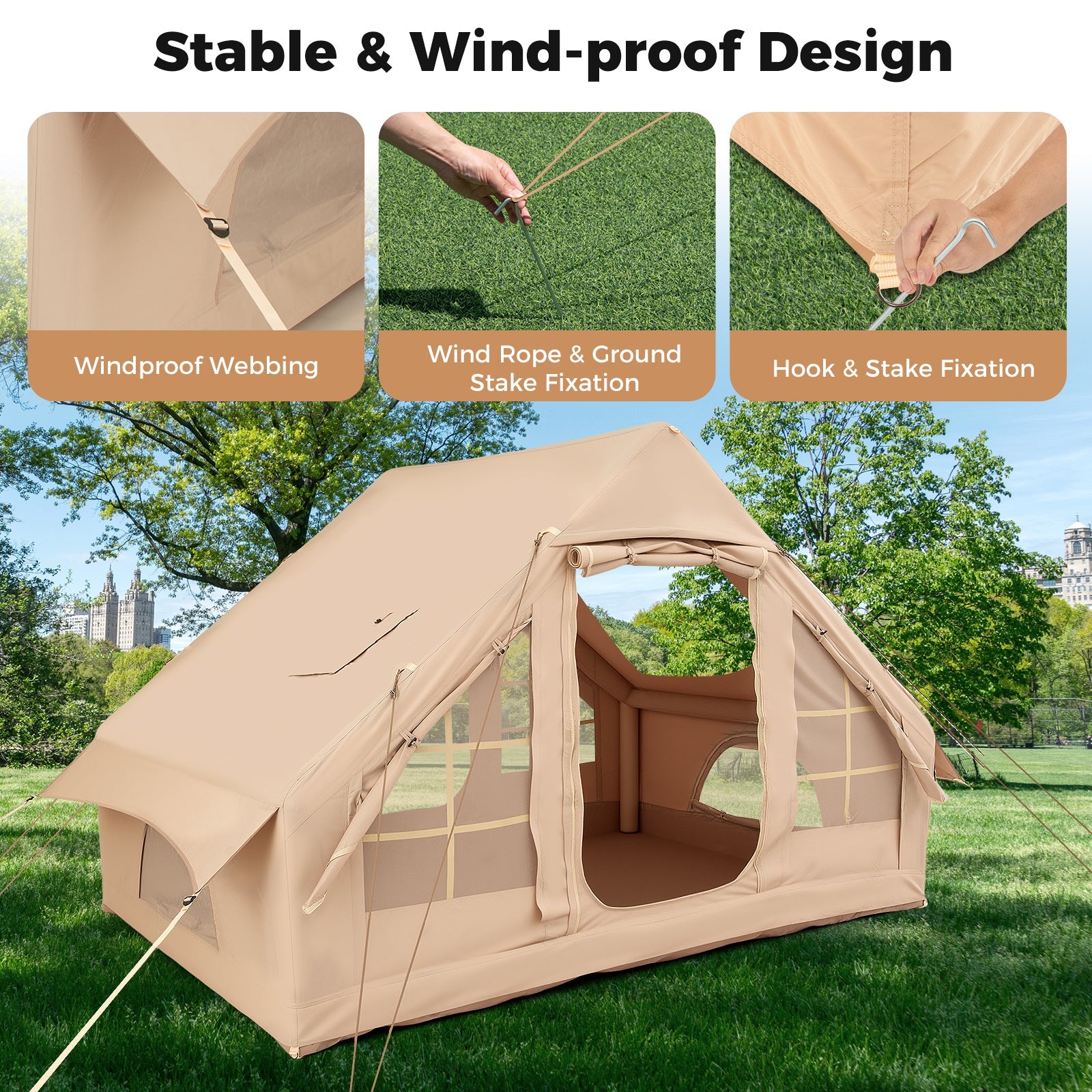 4-6 People Inflatable Camping Tent with 4 Mesh Screen Windows and 2 Doors - Energize Trek