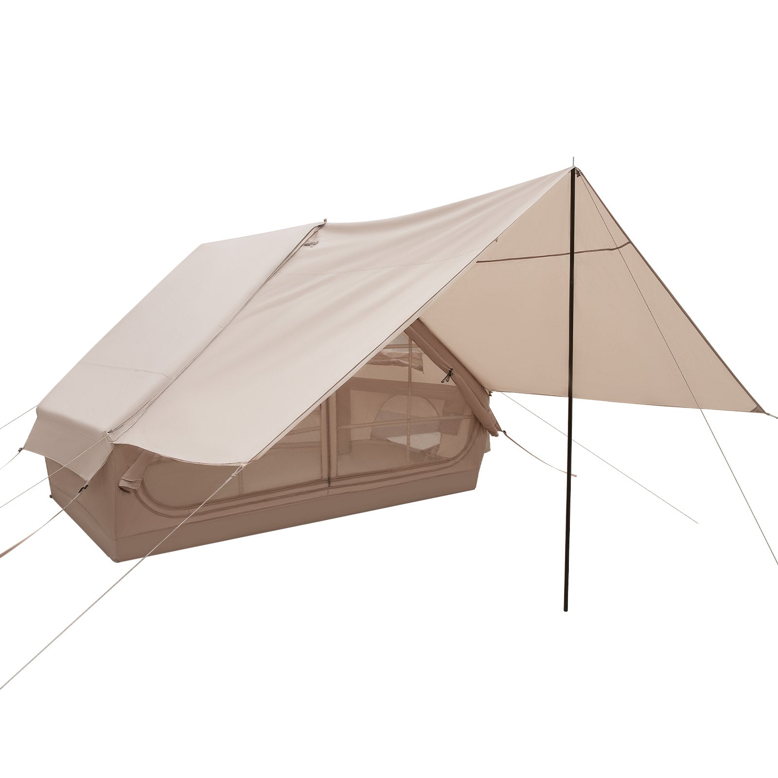 4-6 People Inflatable Camping Tent with Porch and Carrying Bag-Beige - Energize Trek