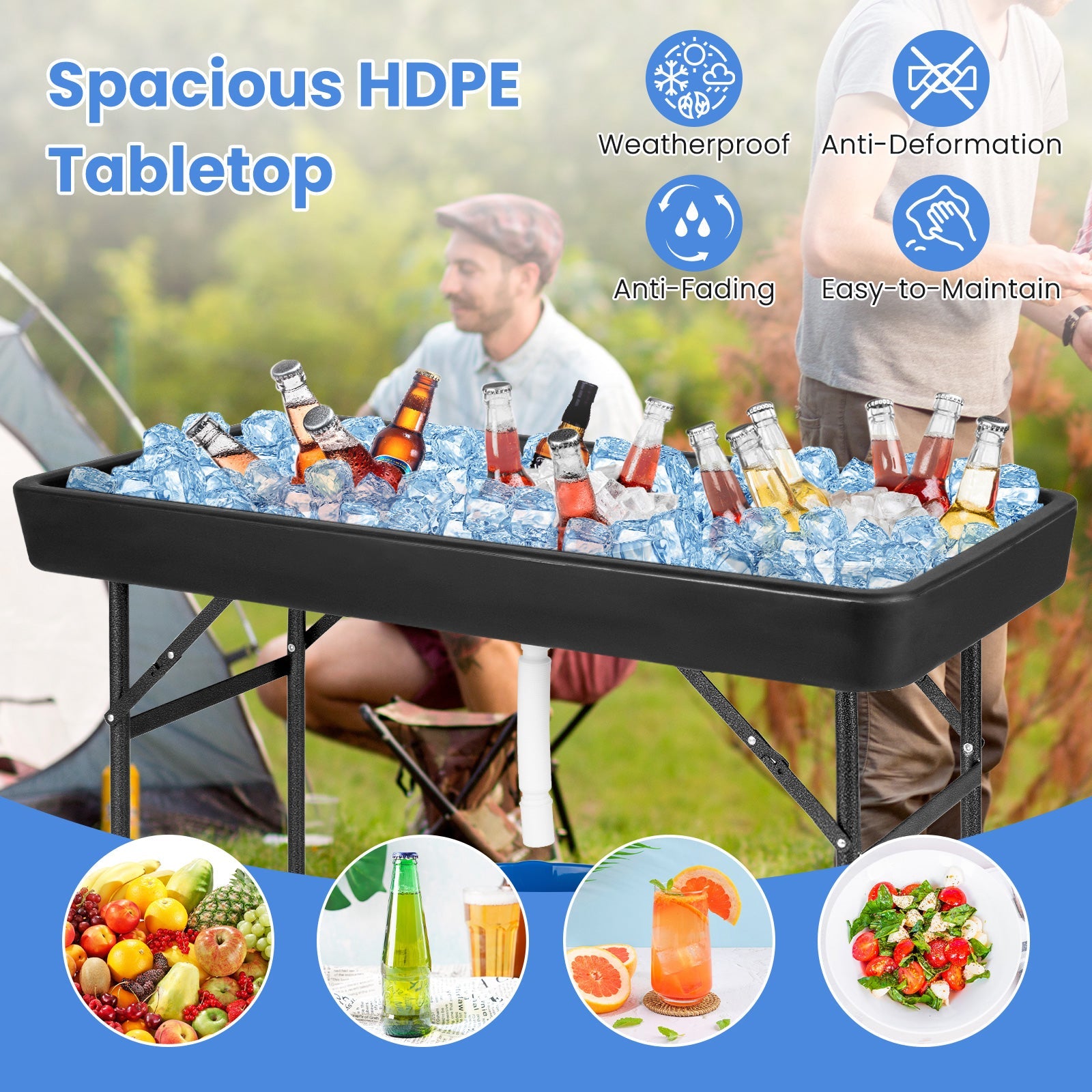 4 Feet Plastic Party Ice Folding Table with Matching Skirt - Energize Trek