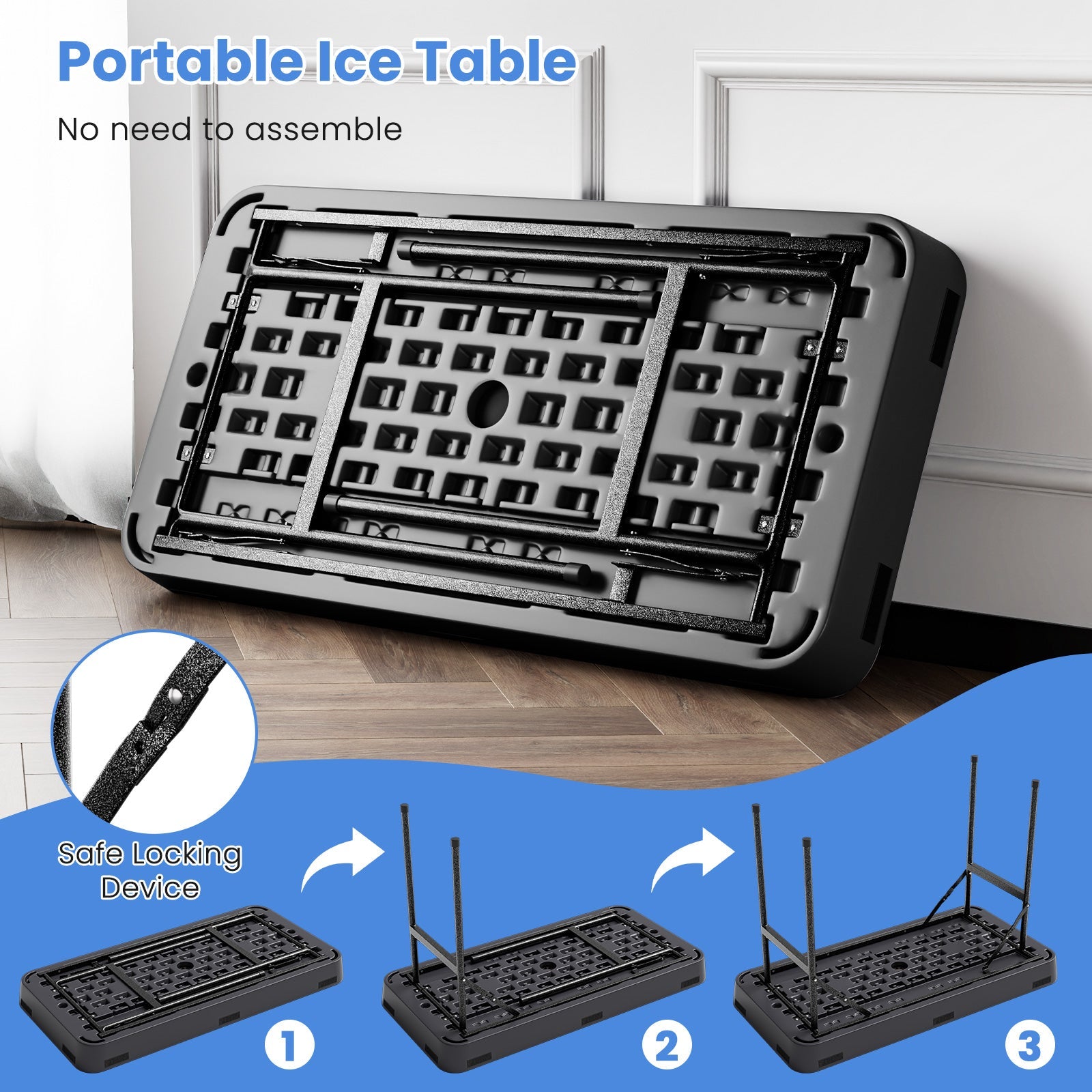 4 Feet Plastic Party Ice Folding Table with Matching Skirt - Energize Trek