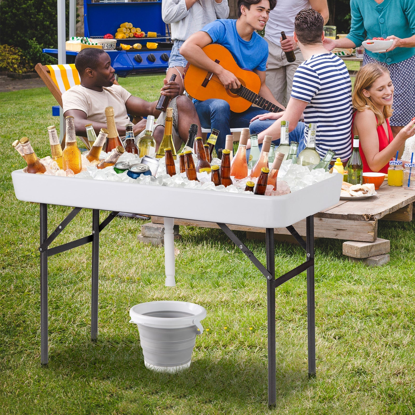 4 Feet Plastic Party Ice Folding Table with Matching Skirt - Energize Trek