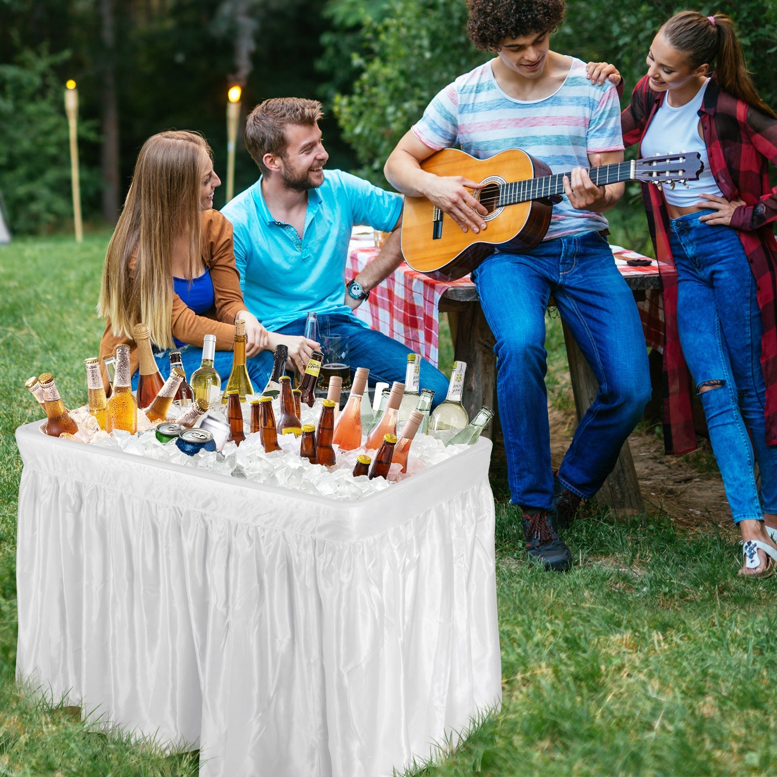 4 Feet Plastic Party Ice Folding Table with Matching Skirt - Energize Trek