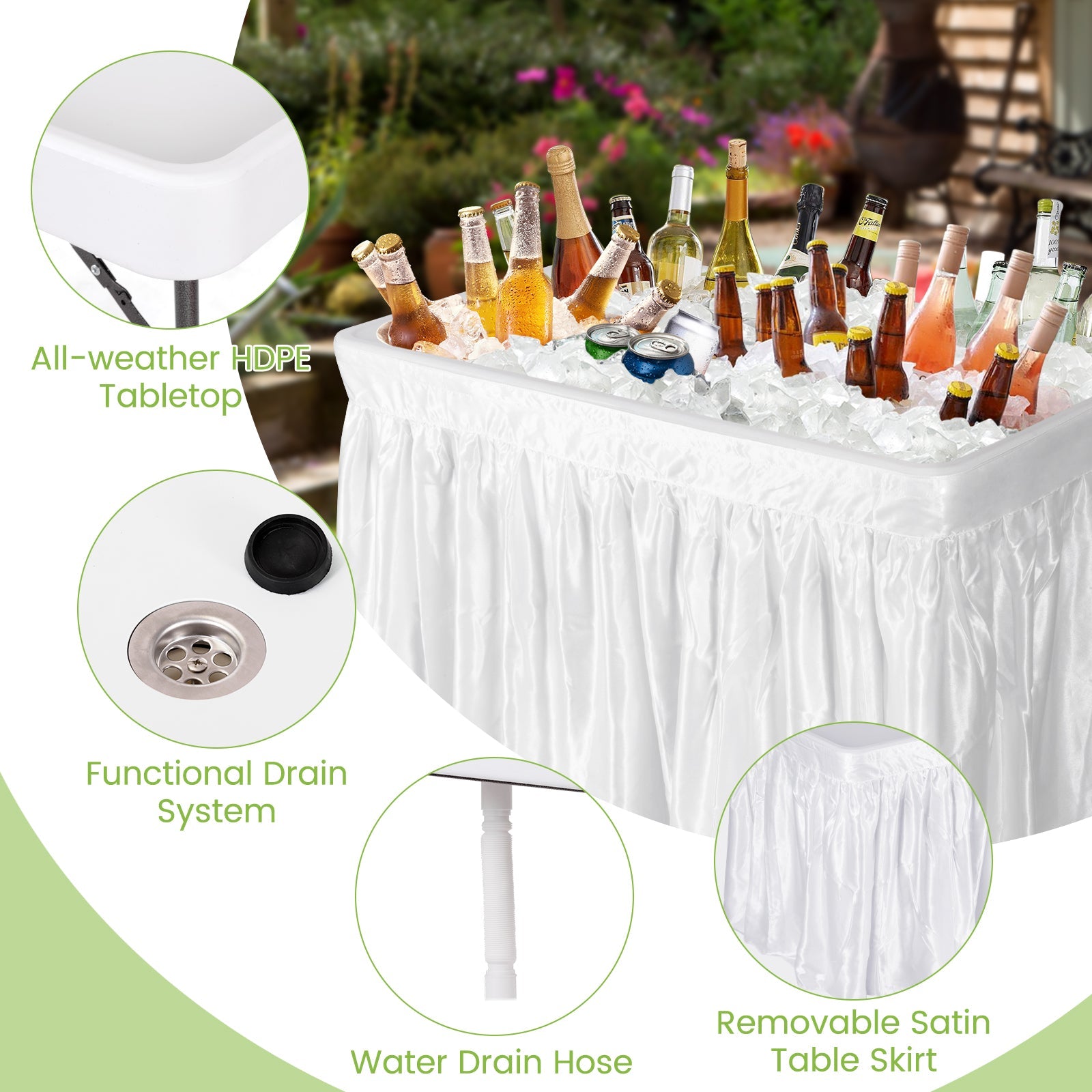4 Feet Plastic Party Ice Folding Table with Matching Skirt - Energize Trek