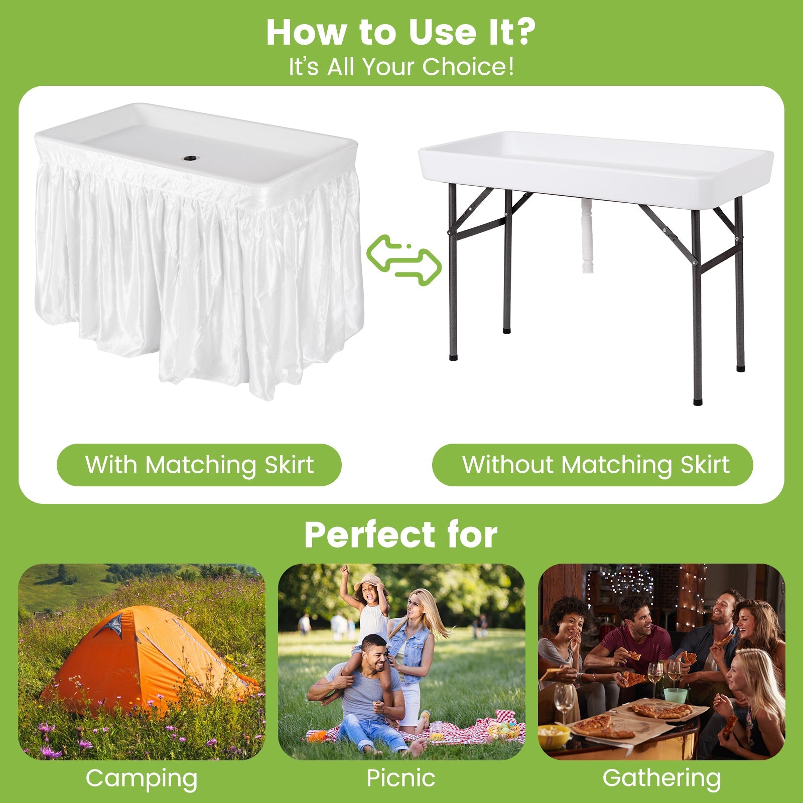 4 Feet Plastic Party Ice Folding Table with Matching Skirt - Energize Trek