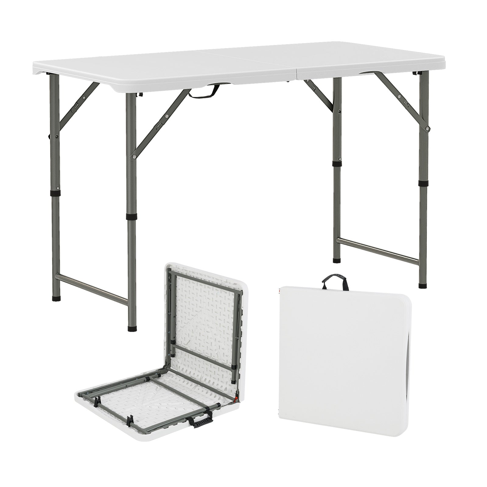 4 Feet Portable Camping Table with HDPE Tabletop and Metal Legs-White - Energize Trek