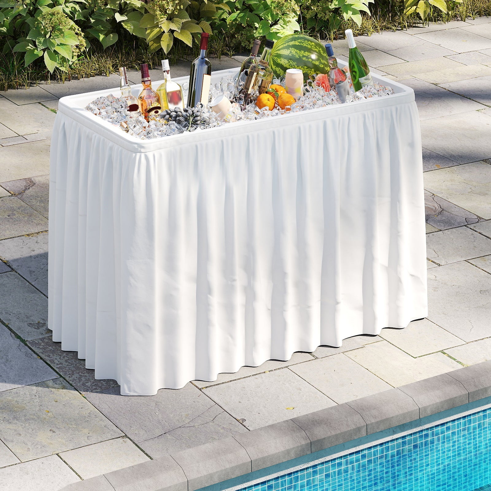 4 Foot Ice Cooler Folding Table Portable Ice Bin Table with Large Sink-White - Energize Trek