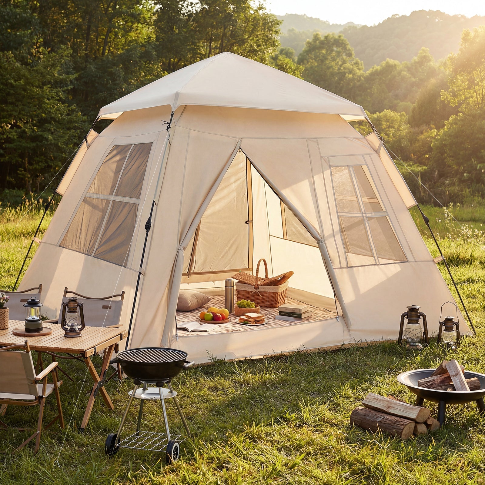 4 Person Camping Tent Portable Automatic Easy Setup with Rainfly and 2 Doors - Energize Trek
