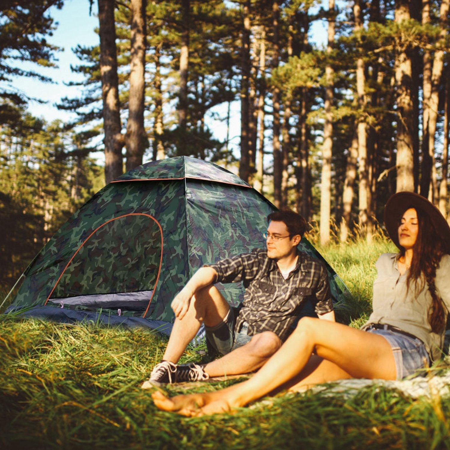 4 Persons Camping Waterproof Tent Pop Up Tent Instant Setup Tent w/2 Mosquito Net Doors Carrying Bag Folding 4 Seasons for Hiking Climbing Adventure F - Energize Trek