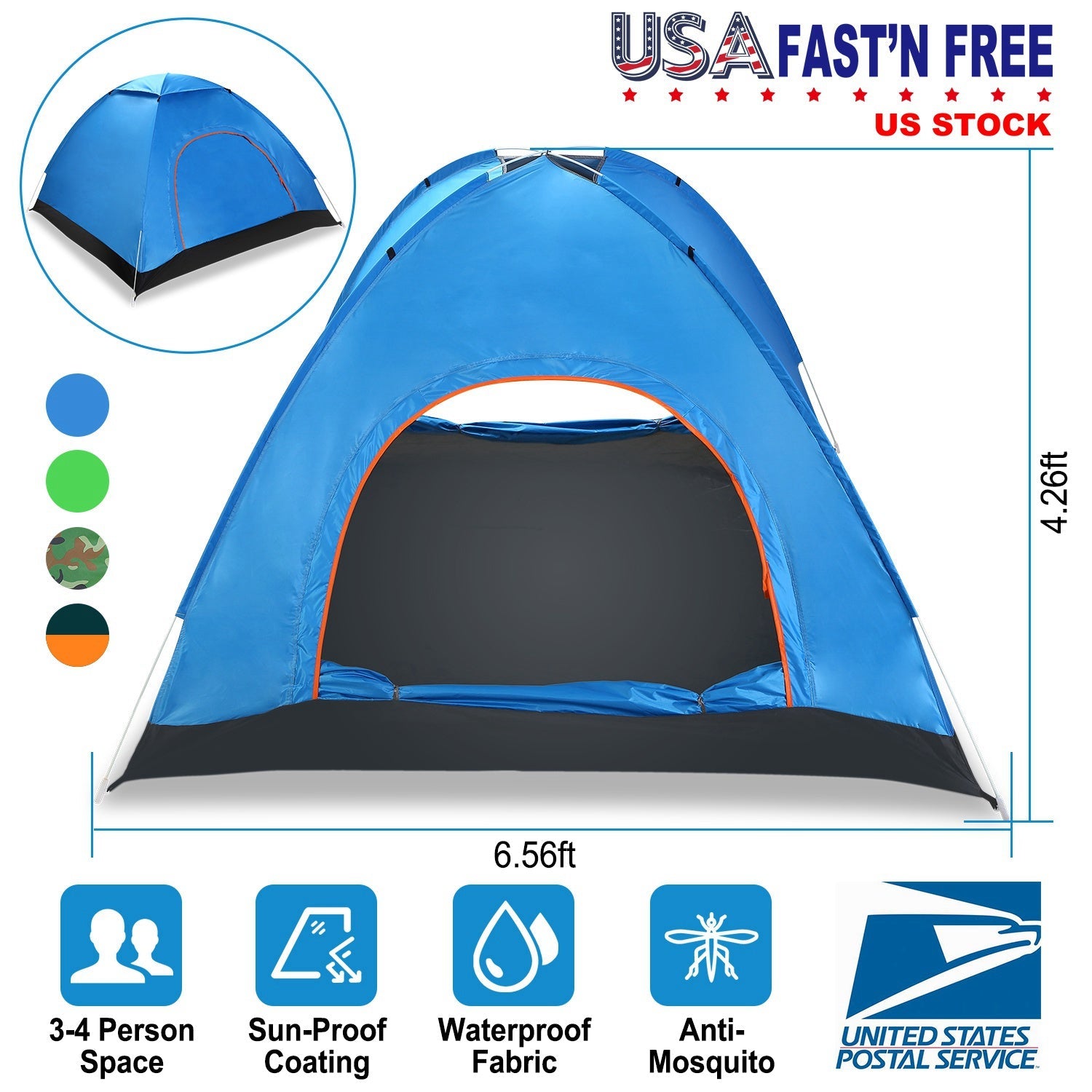 4 Persons Camping Waterproof Tent Pop Up Tent Instant Setup Tent w/2 Mosquito Net Doors Carrying Bag Folding 4 Seasons for Hiking Climbing Adventure F - Energize Trek