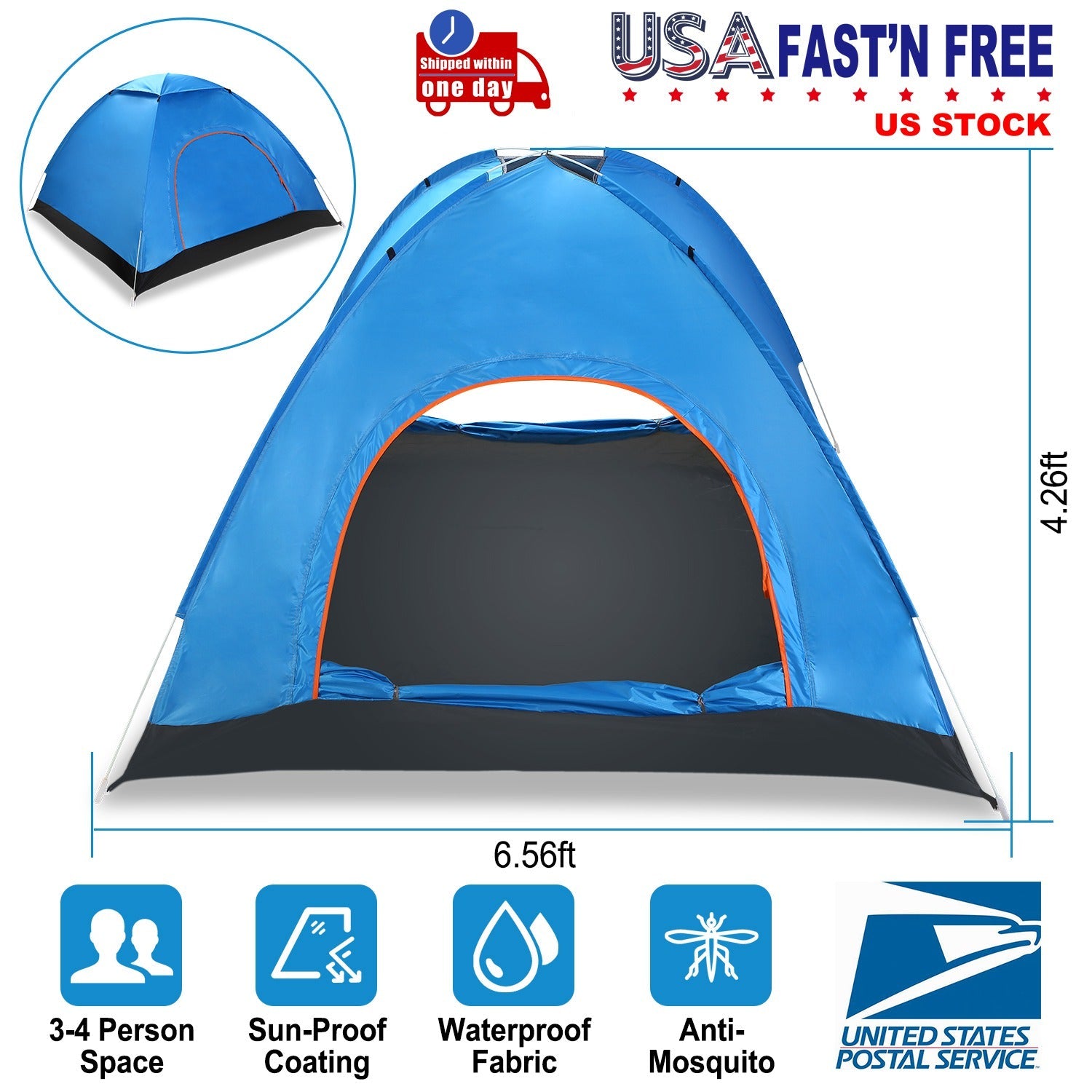 4 Persons Camping Waterproof Tent Pop Up Tent Instant Setup Tent w/2 Mosquito Net Doors Carrying Bag Folding 4 Seasons for Hiking Climbing Adventure F - Energize Trek