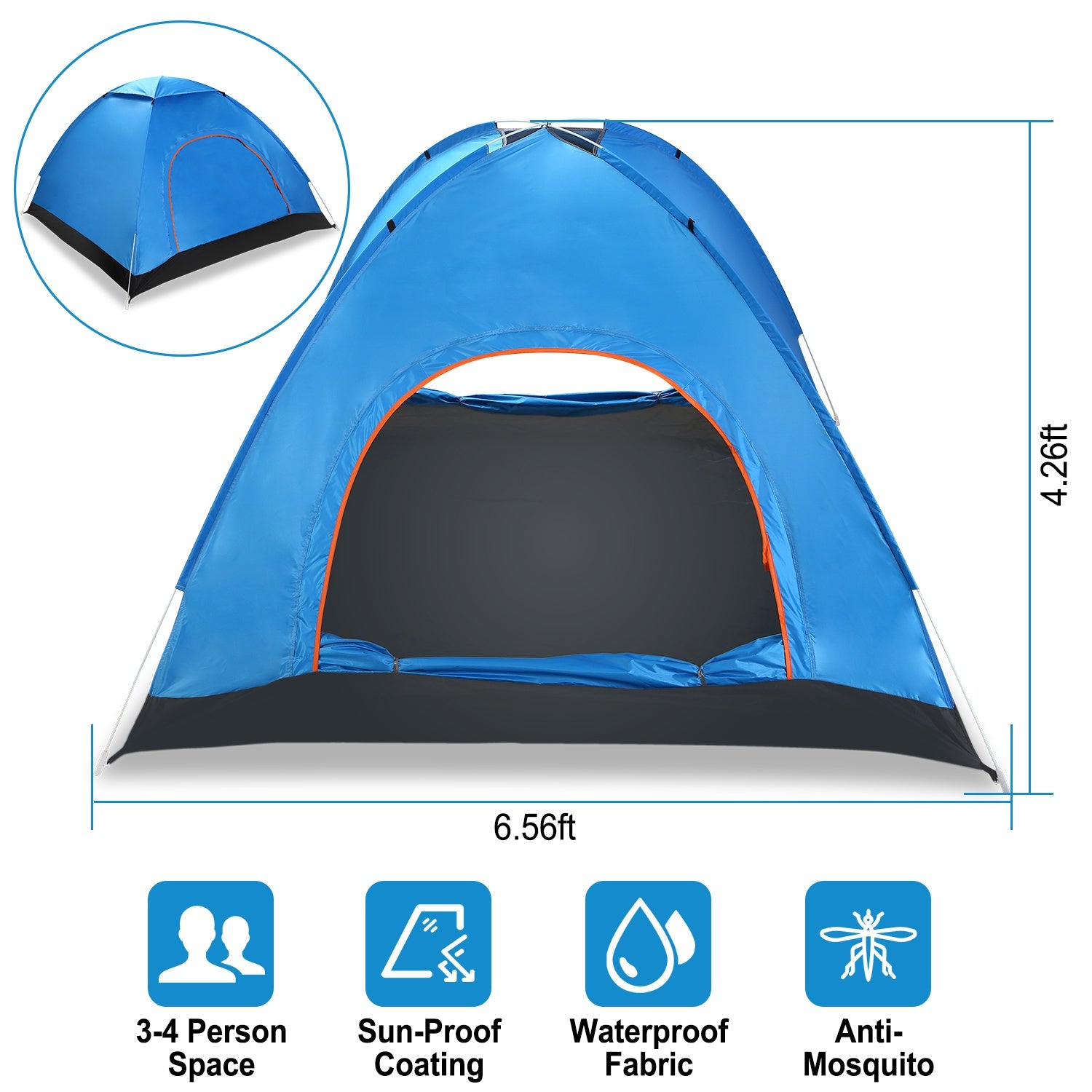 4 Persons Camping Waterproof Tent Pop Up Tent Instant Setup Tent w/2 Mosquito Net Doors Carrying Bag Folding 4 Seasons for Hiking Climbing Adventure F - Energize Trek
