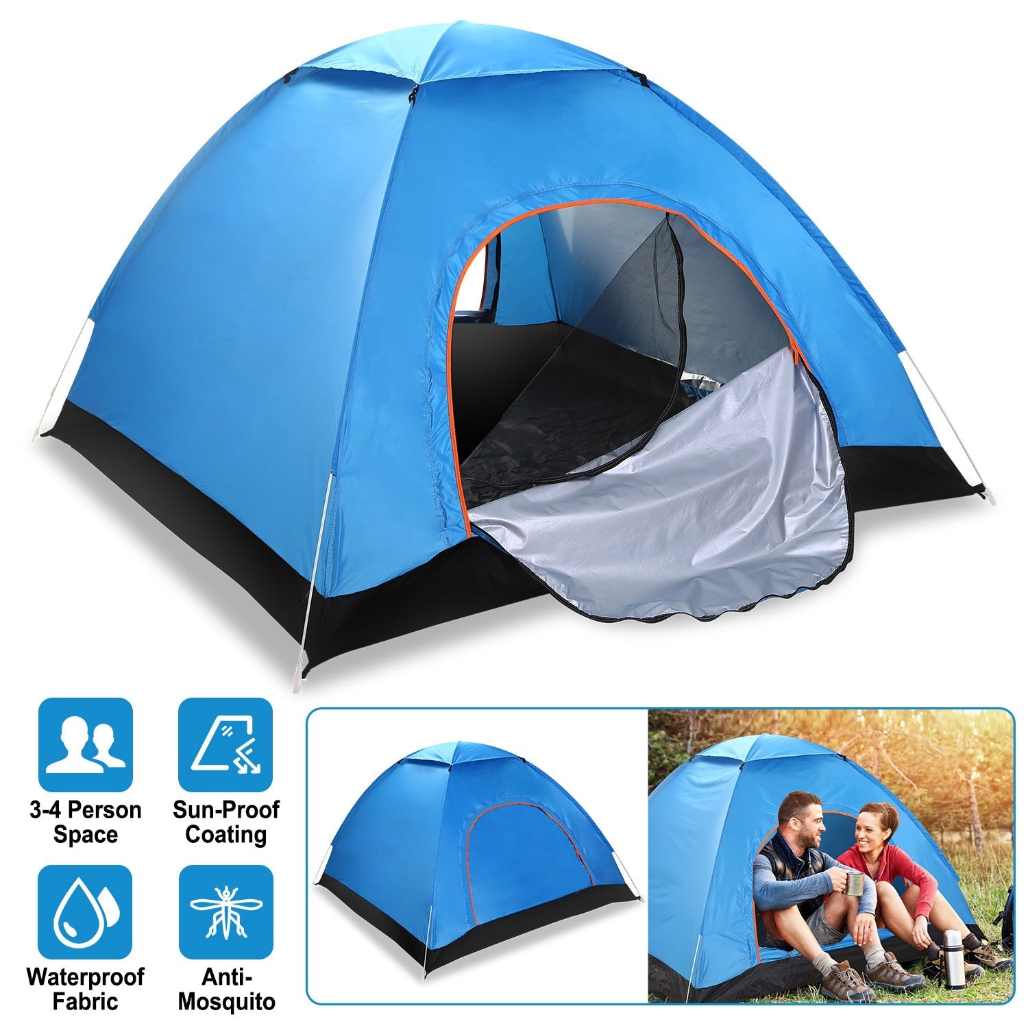 4 Persons Camping Waterproof Tent Pop Up Tent Instant Setup Tent w/2 Mosquito Net Doors Carrying Bag Folding 4 Seasons for Hiking Climbing Adventure F - Energize Trek