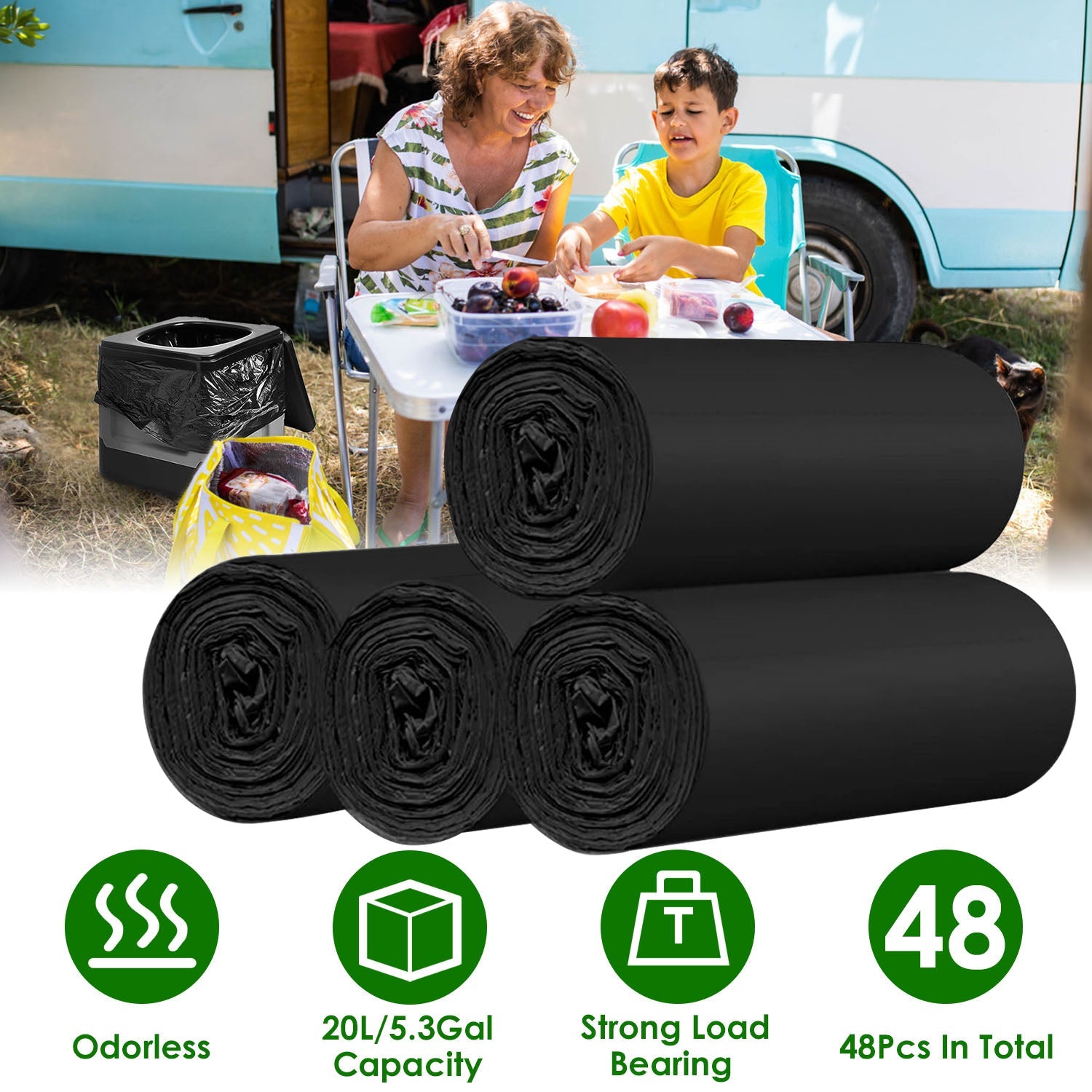 4 Rolls Black Garbage Bags 5.3 Gallons Unscented Disposable Trash Bags Portable Leak Resistant Trash Can Liners for Bathroom Office Kitchen Bedroom Ca - Energize Trek