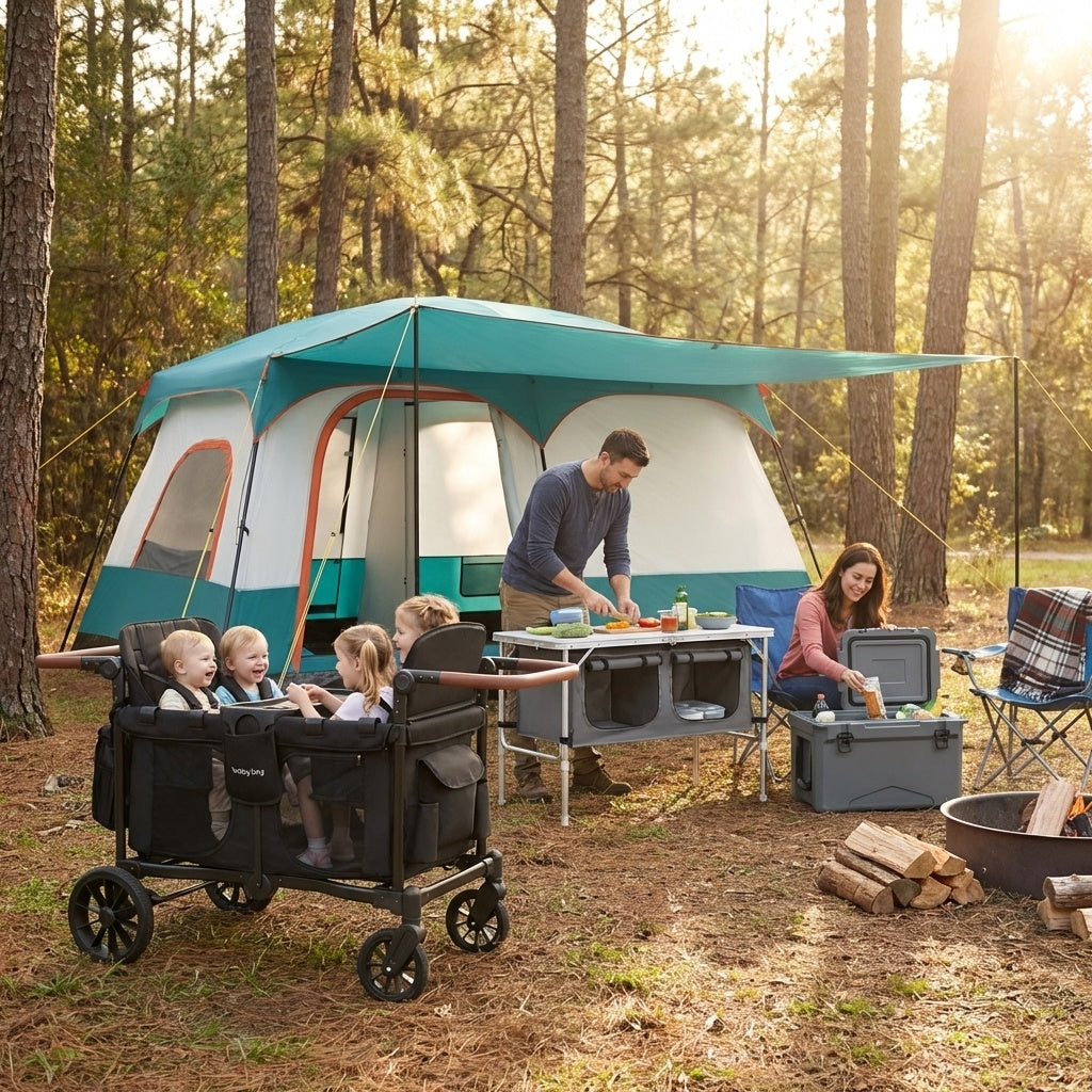 4-in-1 Family Camping Gear Set: Wagon Camping Table Cooler and Camping Tent - Energize Trek