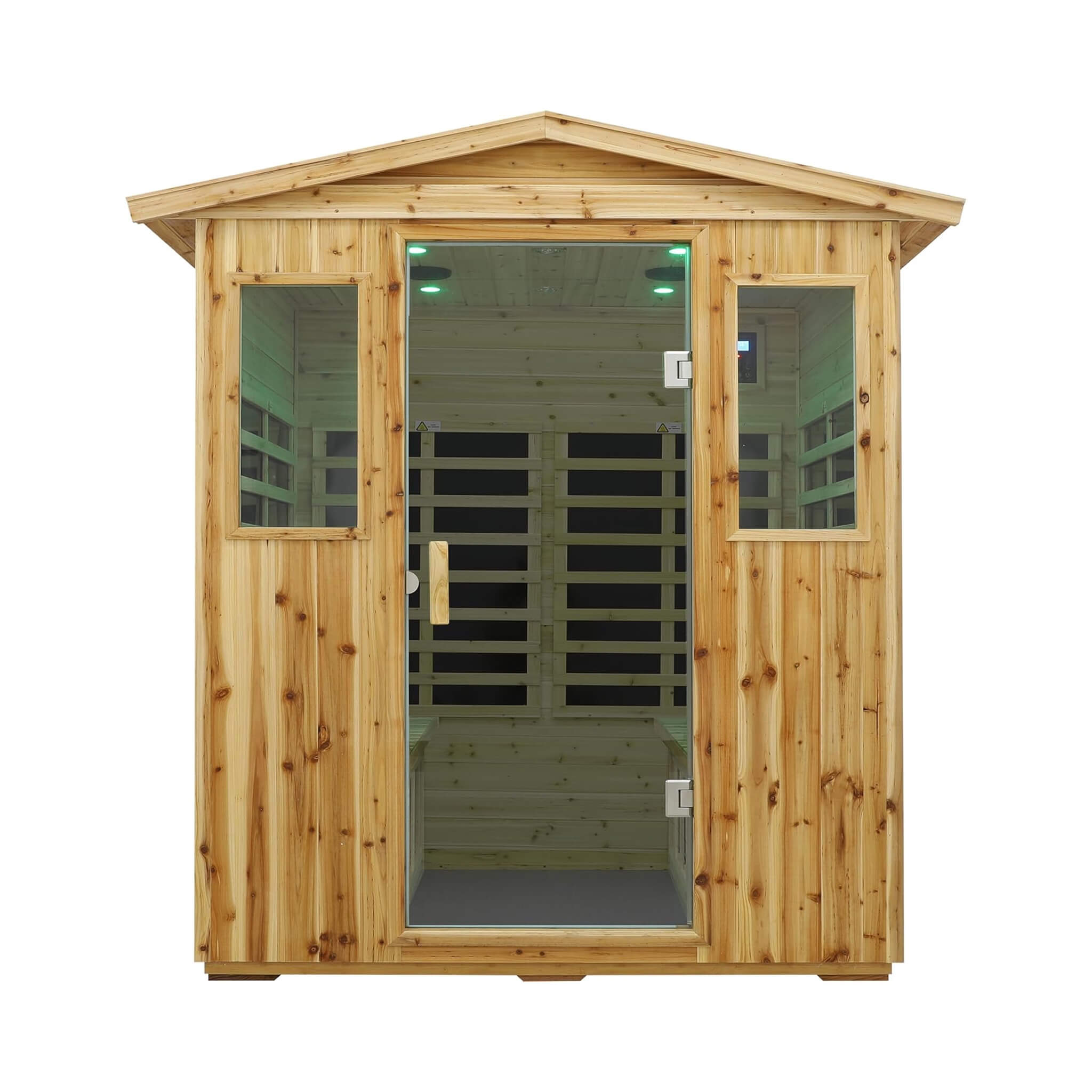 Deluxe 4-Person Outdoor Infrared Hemlock Sauna With Bluetooth Speakers & LED Lighting (SAK96371) - Energize Trek