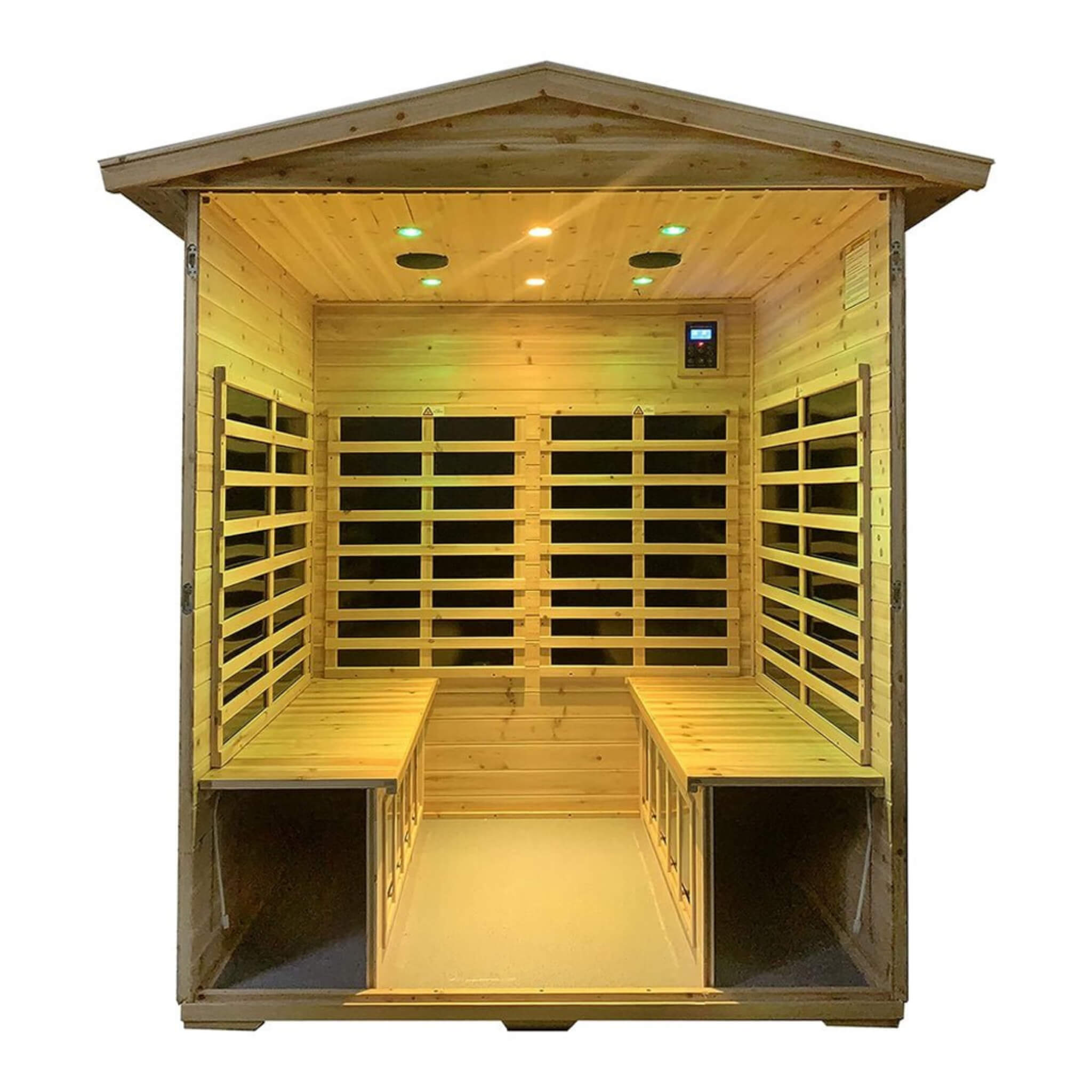 Deluxe 4-Person Outdoor Infrared Hemlock Sauna With Bluetooth Speakers & LED Lighting (SAK96371) - Energize Trek