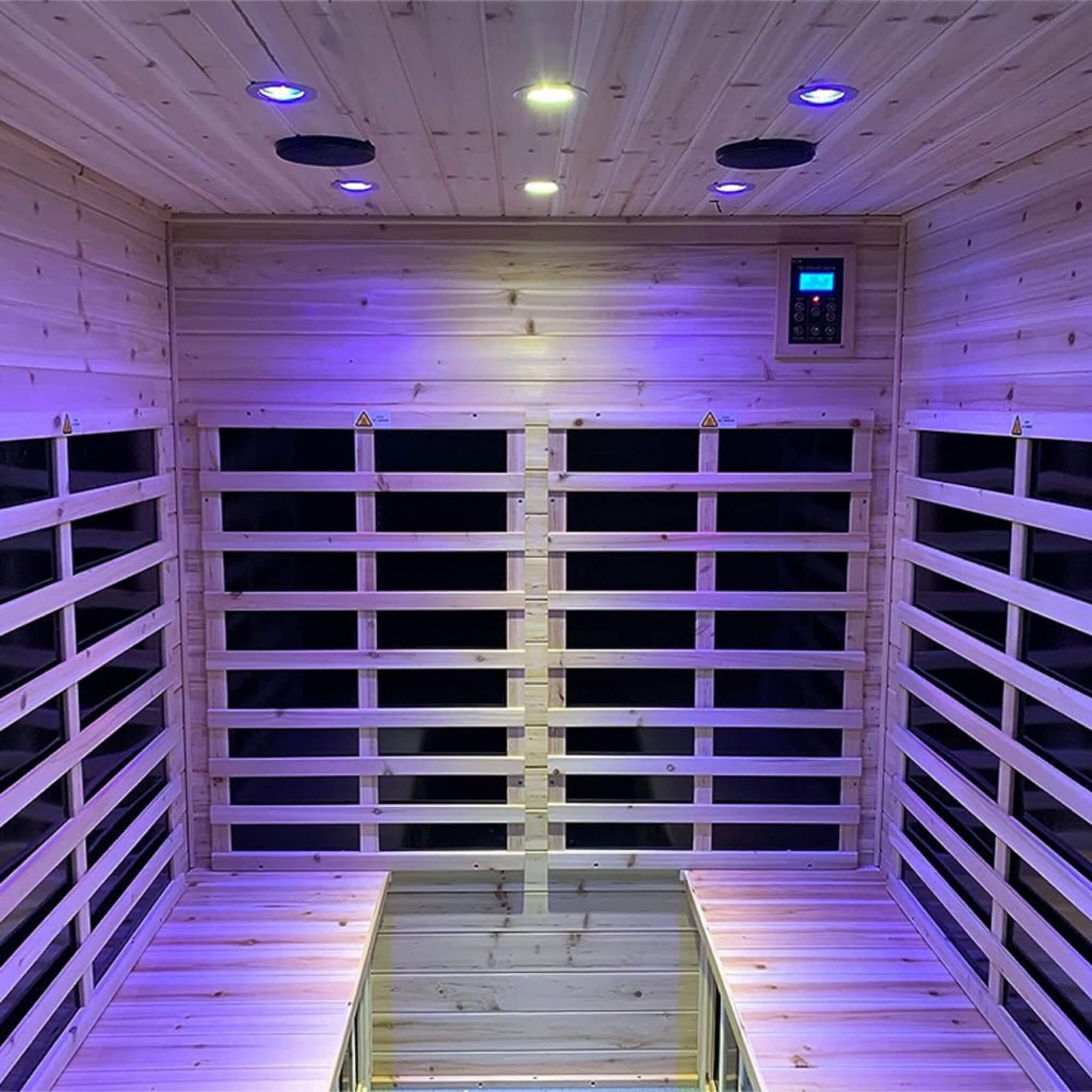 Deluxe 4-Person Outdoor Infrared Hemlock Sauna With Bluetooth Speakers & LED Lighting (SAK96371) - Energize Trek