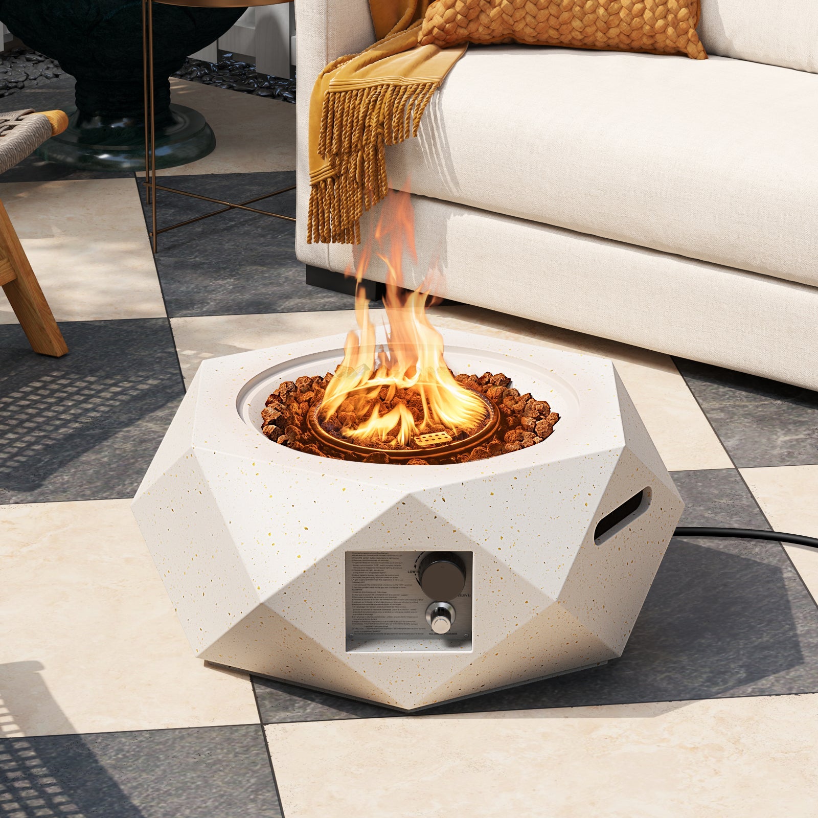 40000 BTU 28 Inch Hexagon Terrazzo Propane Fire Pit Table with Stainless Steel Burner - Energize Trek