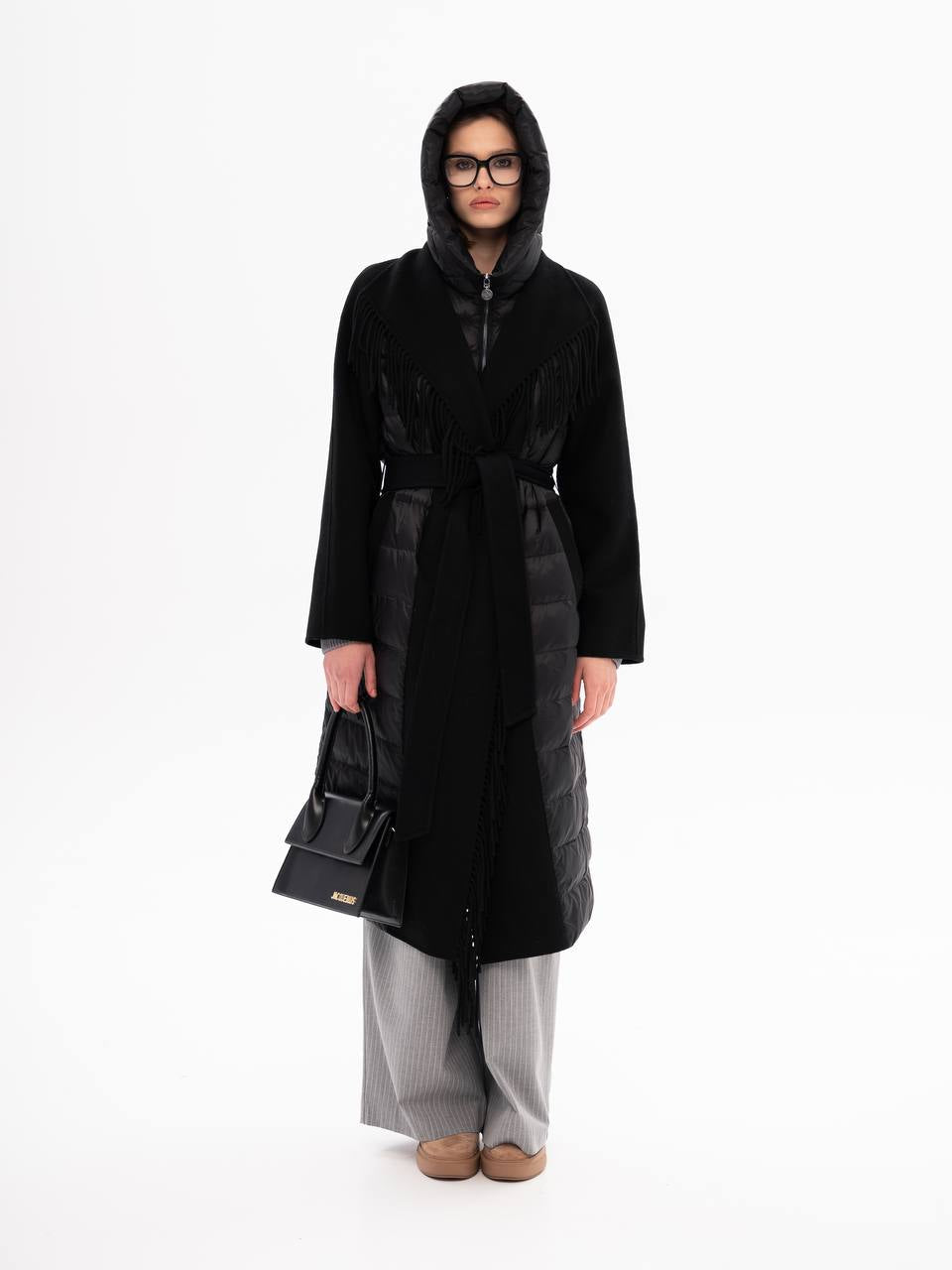 Kennedy Fringe Luxe Down Wool Blend Coat in Black - Energize Trek