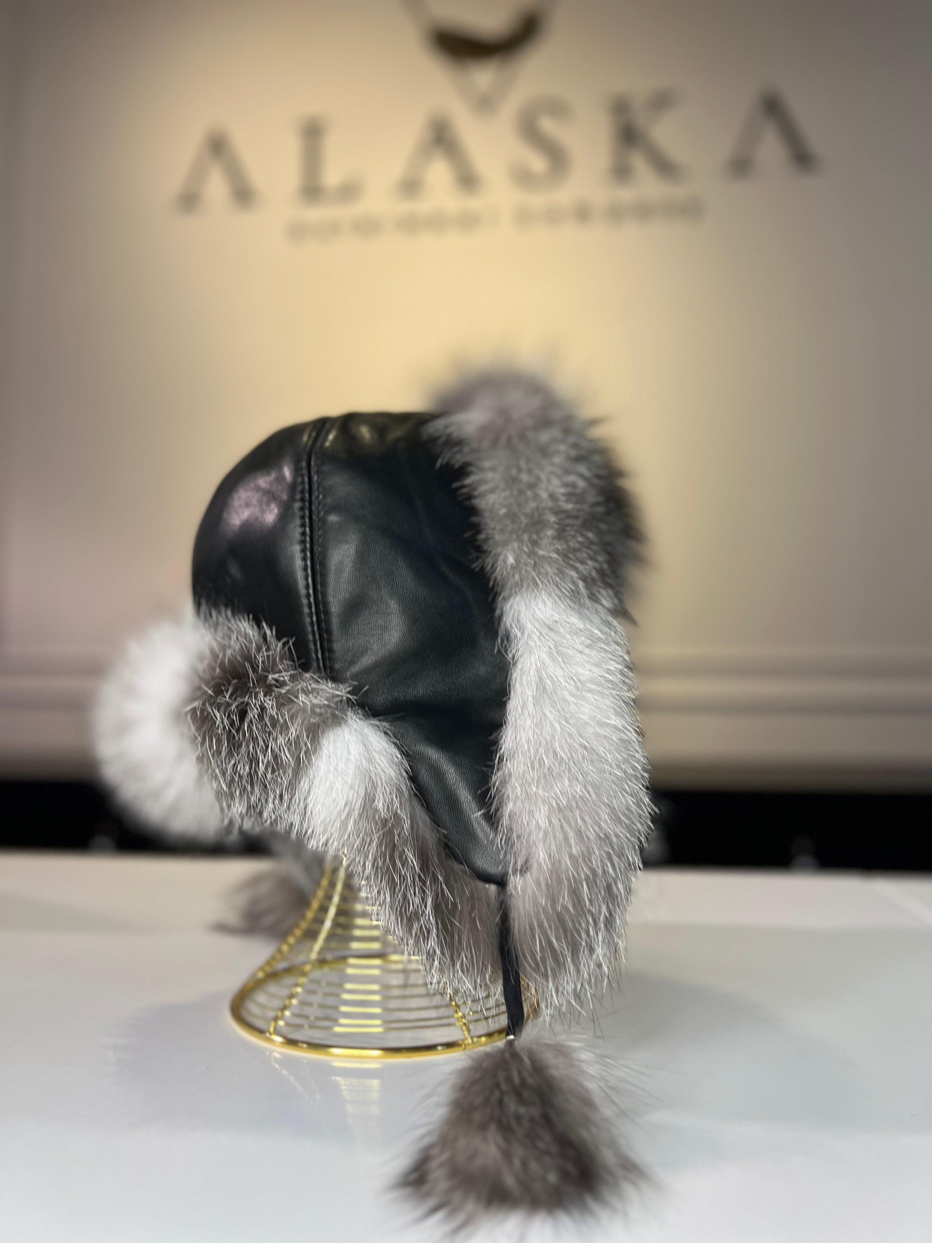 Genuine Silver Fox Fur Genuine Leather Hat - Energize Trek
