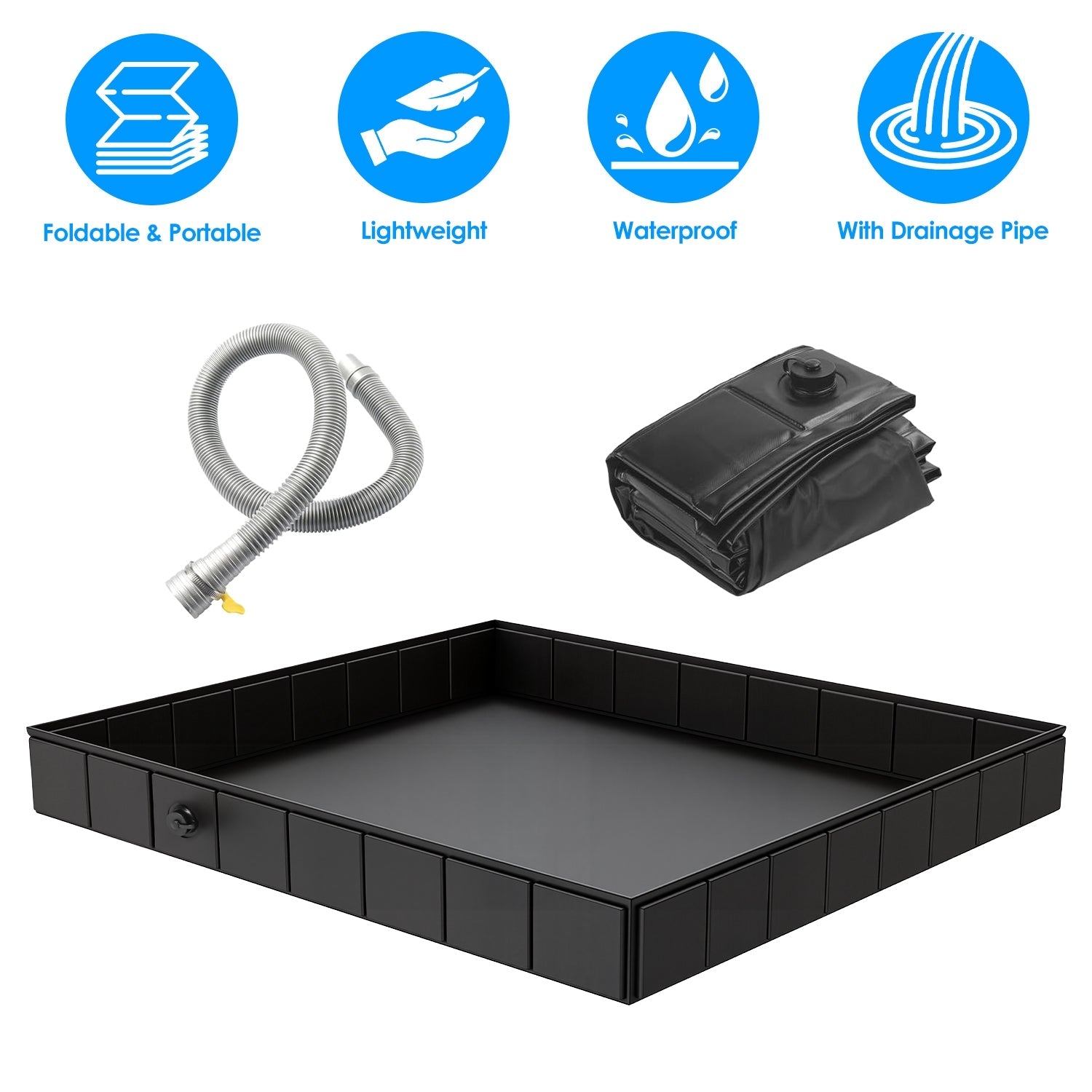 41x41x5.5in Portable Shower Pan Foldable Shower Basin Collapsible Camping Shower Tent Base with Detachable Drain Pipe for Indoor & Outdoor - Energize Trek