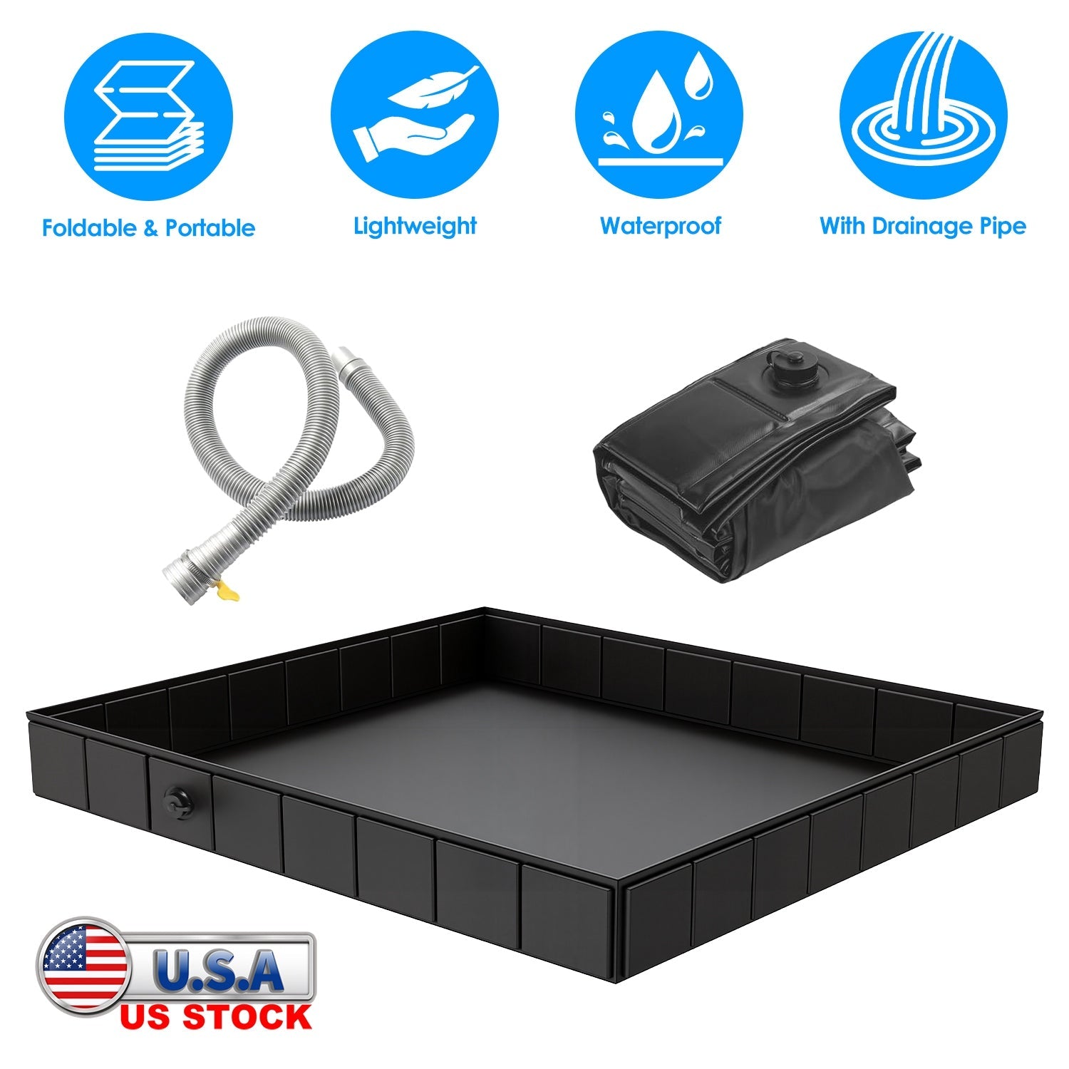 41x41x5.5in Portable Shower Pan Foldable Shower Basin Collapsible Camping Shower Tent Base with Detachable Drain Pipe for Indoor & Outdoor - Energize Trek
