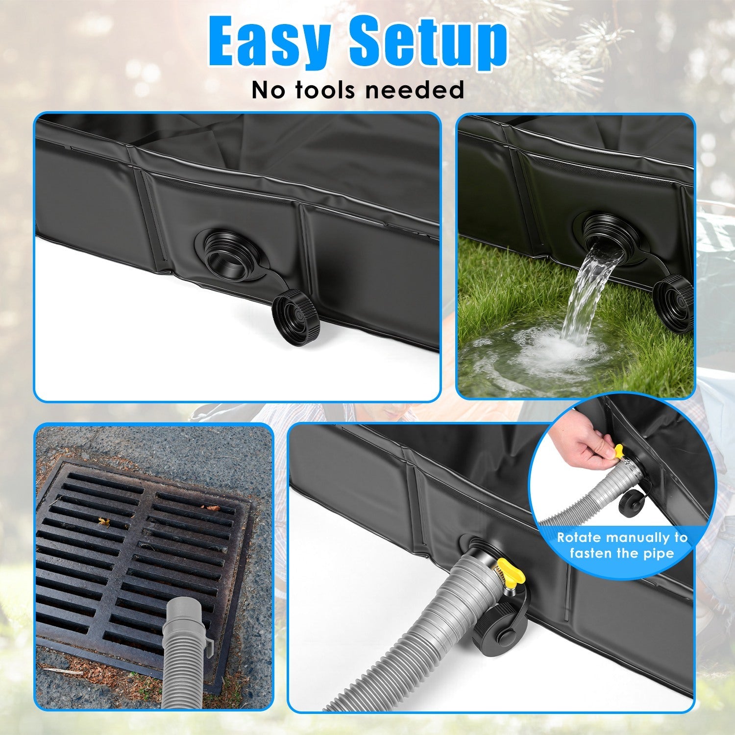 41x41x5.5in Portable Shower Pan Foldable Shower Basin Collapsible Camping Shower Tent Base with Detachable Drain Pipe for Indoor & Outdoor - Energize Trek