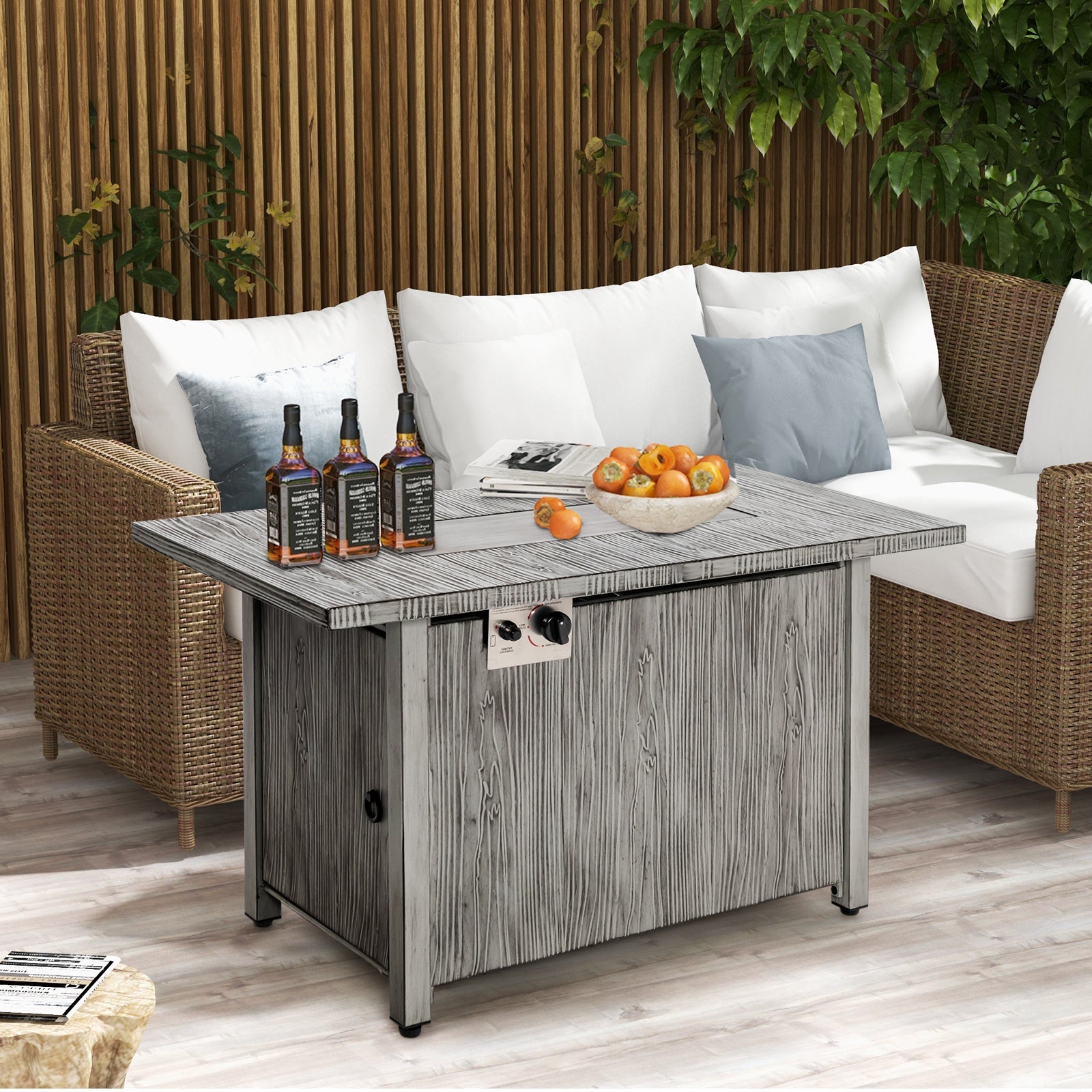 43 Inch 50 000 BTU Propane Fire Pit Table with Removable Lid-Gray - Energize Trek