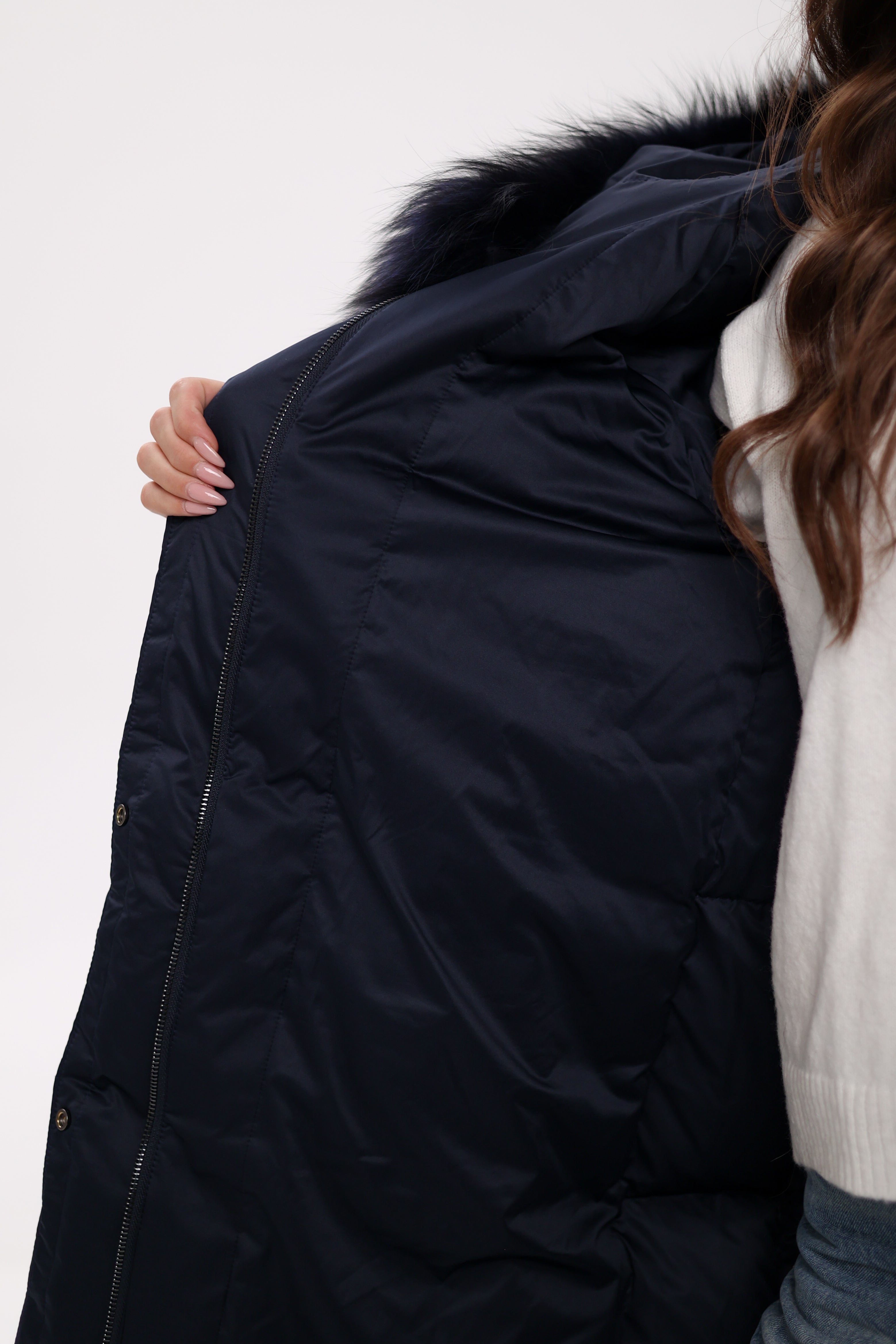 Genuine Fox Fur Trim Down Coat in Royal Blue - Energize Trek