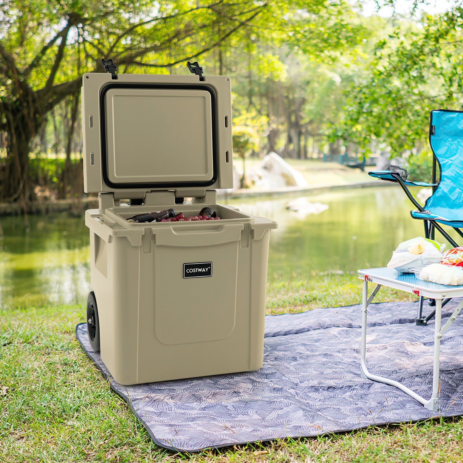 45 Quart Cooler Towable Ice Chest-Brown - Energize Trek