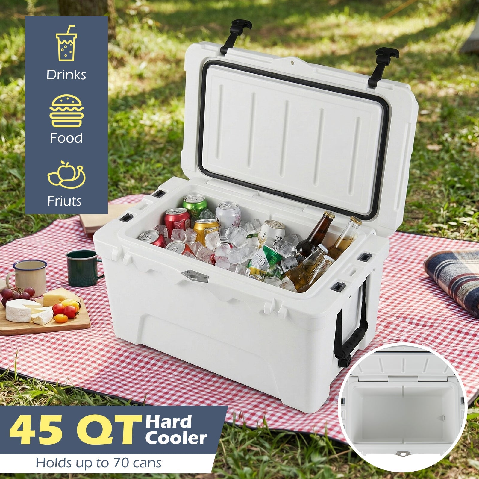 45 Quart Portable Hard Cooler Insulated Ice Chest Keeps Cool for up to 6 Days - Energize Trek