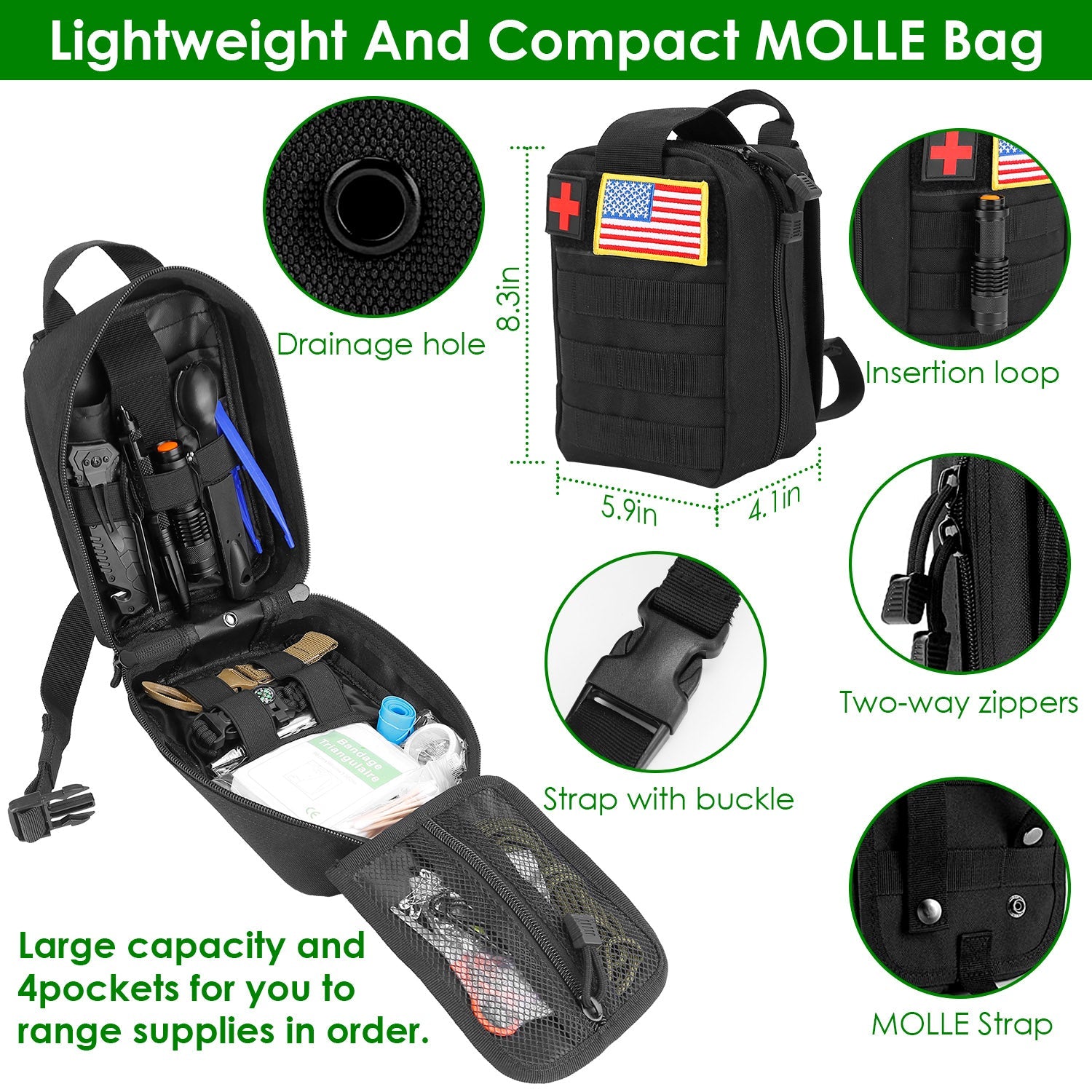 47Pcs Emergency Survival Kit Survival EDC Gear Equipment Tool First Aid Supplies Kit Tools with Pouch for Hiking Hunting Disaster Camping Adventure - Energize Trek