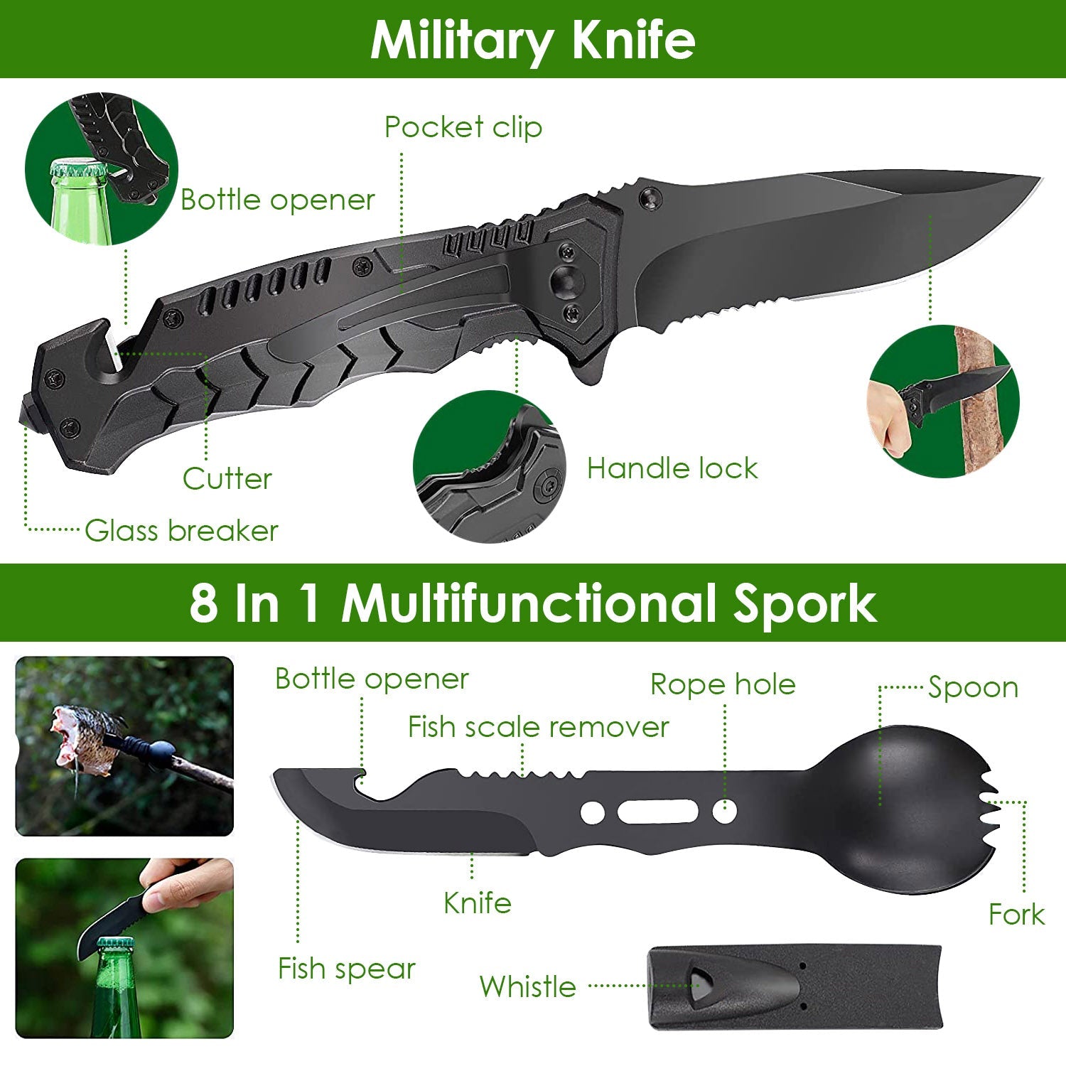 47Pcs Emergency Survival Kit Survival EDC Gear Equipment Tool First Aid Supplies Kit Tools with Pouch for Hiking Hunting Disaster Camping Adventure - Energize Trek
