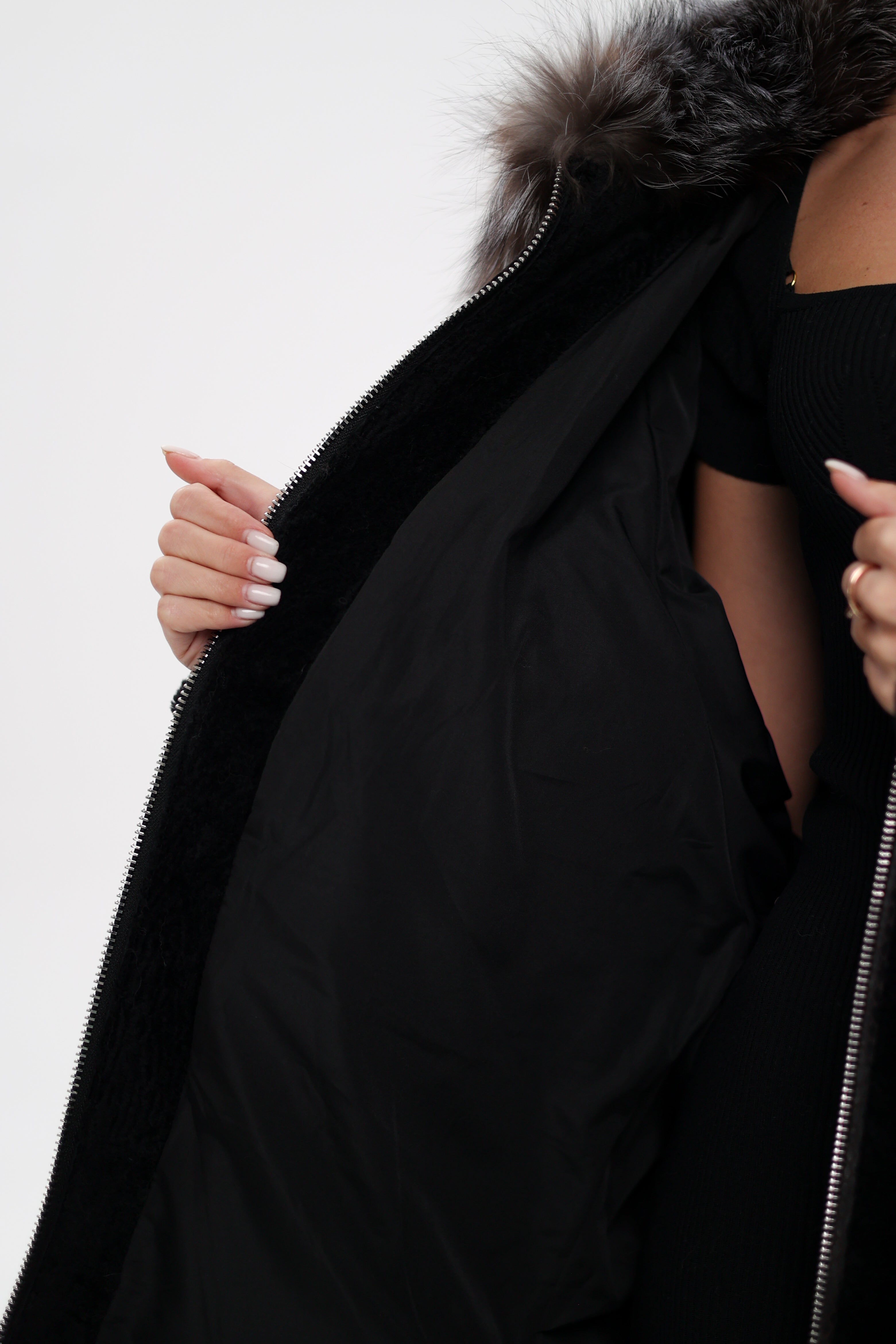 Palermo Genuine Astrakhan Silver Fox Trim Coat - Energize Trek